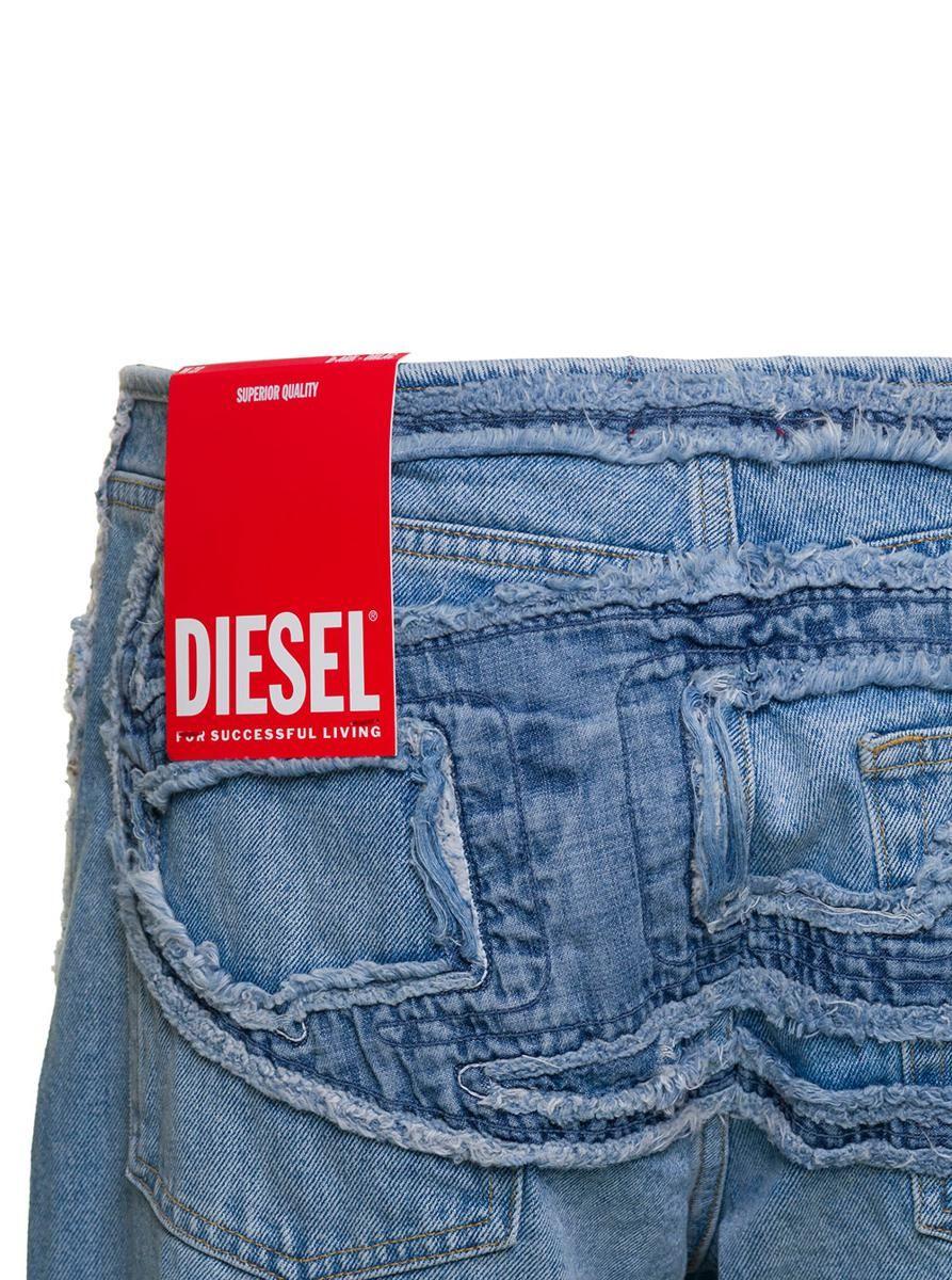 DIESEL 'd-ark-s1 5' Light E Low Waisted Straight Jeans With Maxi Oval D Logo In Cotton Denim in Blue | Lyst