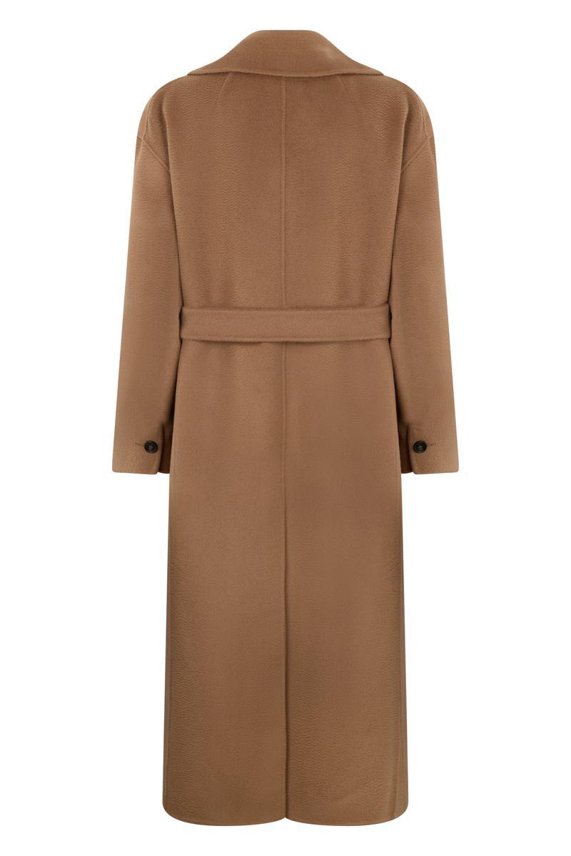 コート Max Mara ALBANIA1234 - Wool and cashmere long coat Max Mara Albania1234 Wool And Cashmere Long Coat In Blue