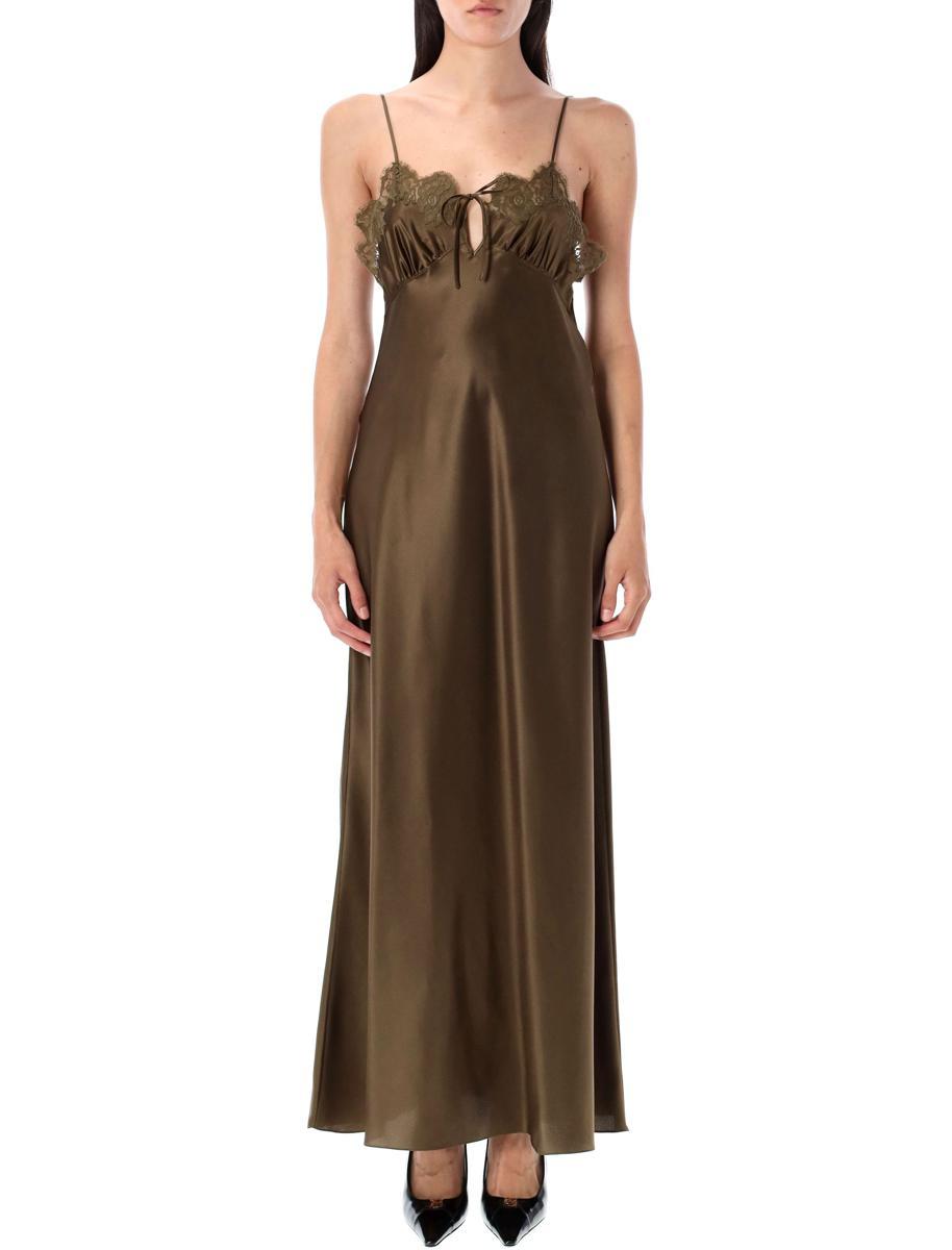 ワンピース Saint Laurent Khaki viscose blend long dress Saint Laurent One Shoulder Maxi Dress in Vert Mousse | FWRD