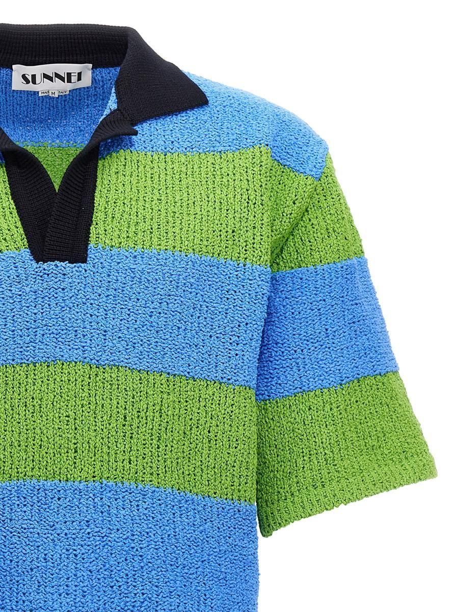 Sunnei Striped Knit Polo Shirt in Green for Men | Lyst