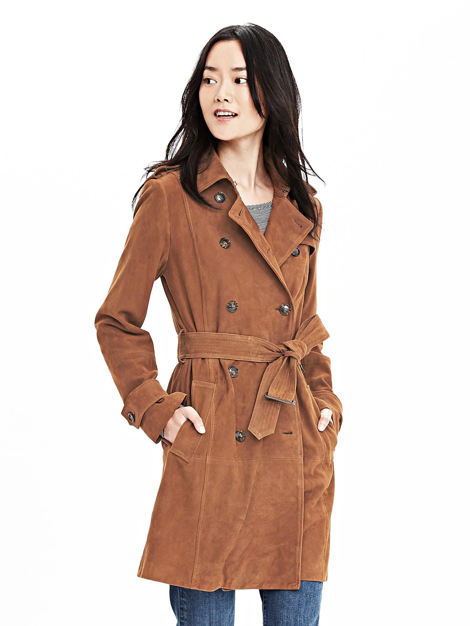 Banana Republic Suede Trench in Brown | Lyst
