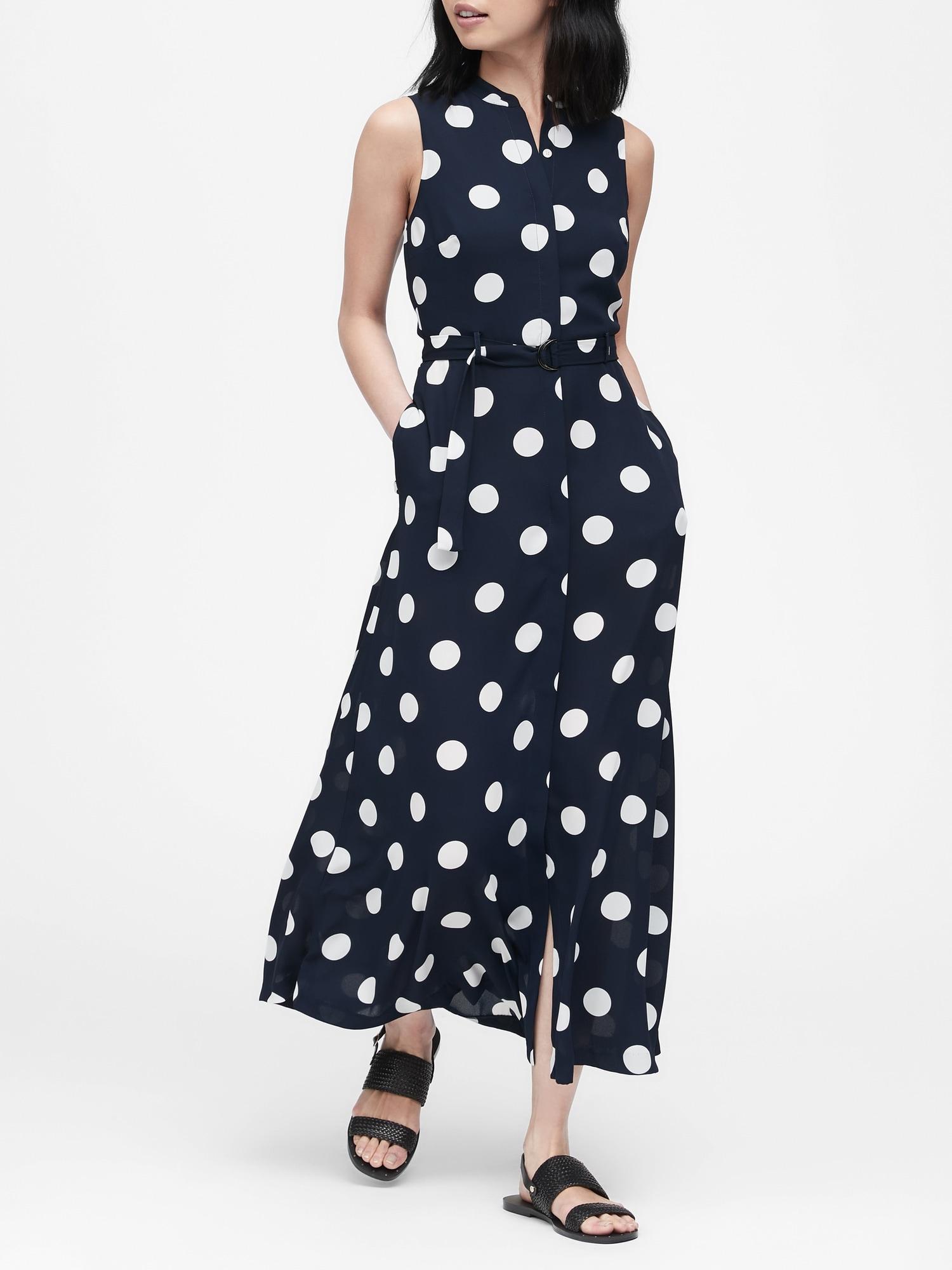 navy polka dot maxi dress