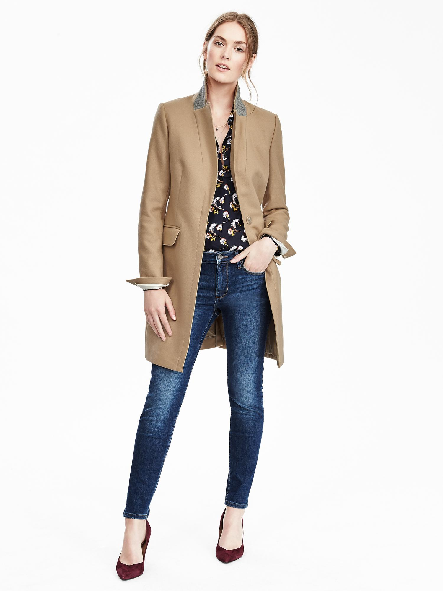 Banana Republic Melton Wool Buttoned Top Coat in Blue - Lyst