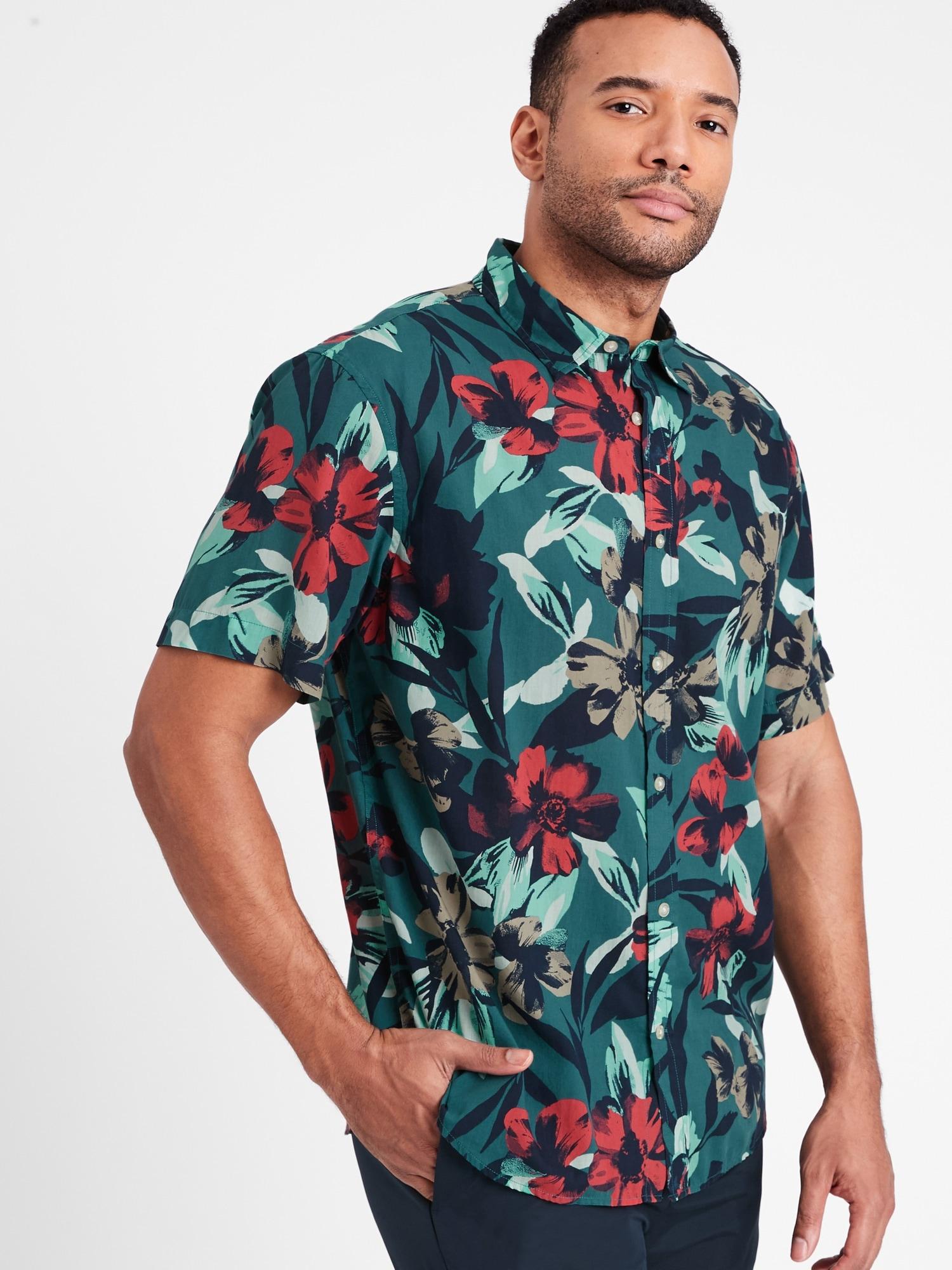 Banana Republic Untucked Slim-fit Organic Cotton Shirt in Dark Teal Floral  (Blue) for Men | Lyst
