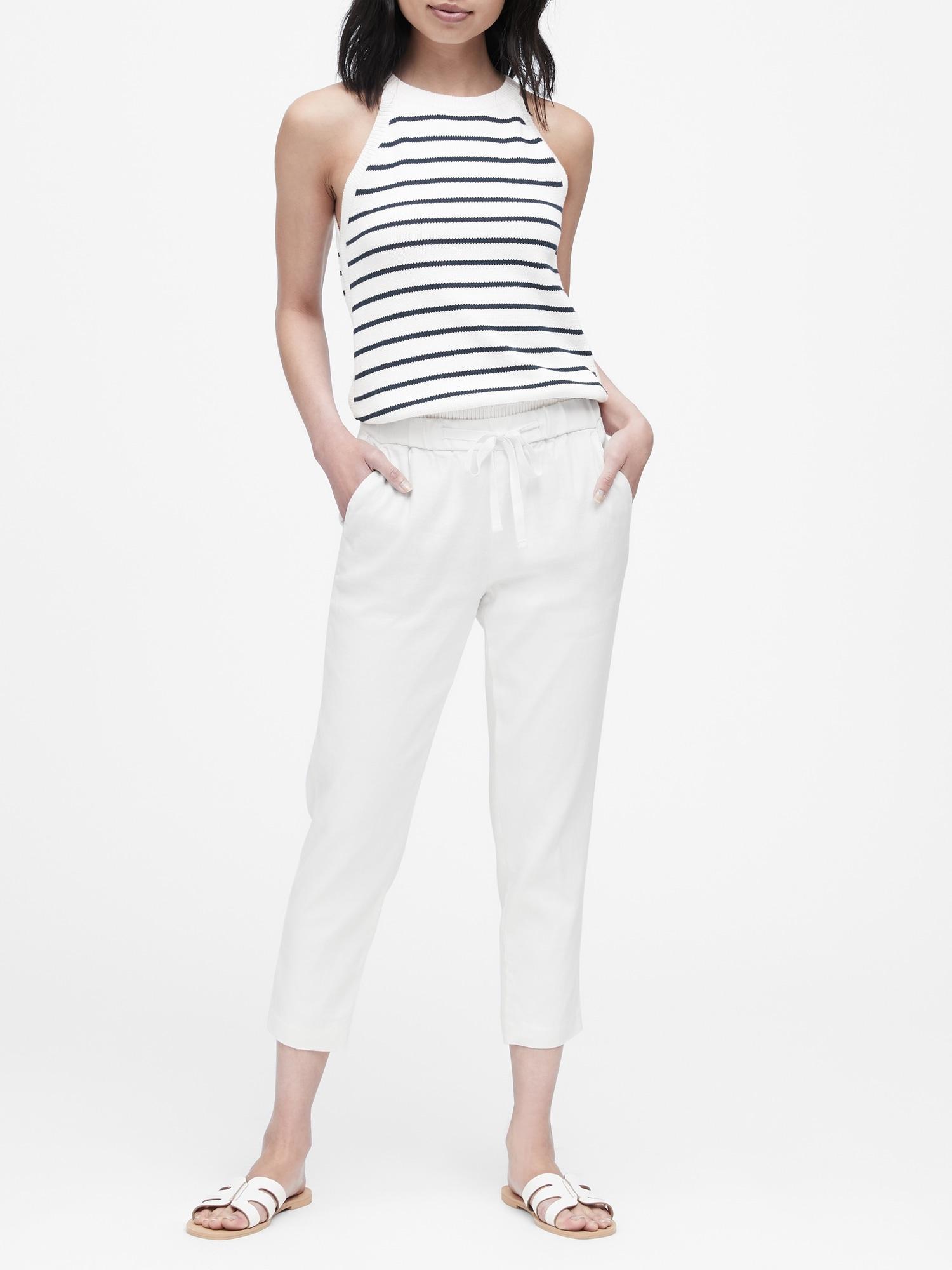 Banana Republic Hayden Tapered-fit Linen-cotton Ankle Pant in White - Save 26% - Lyst