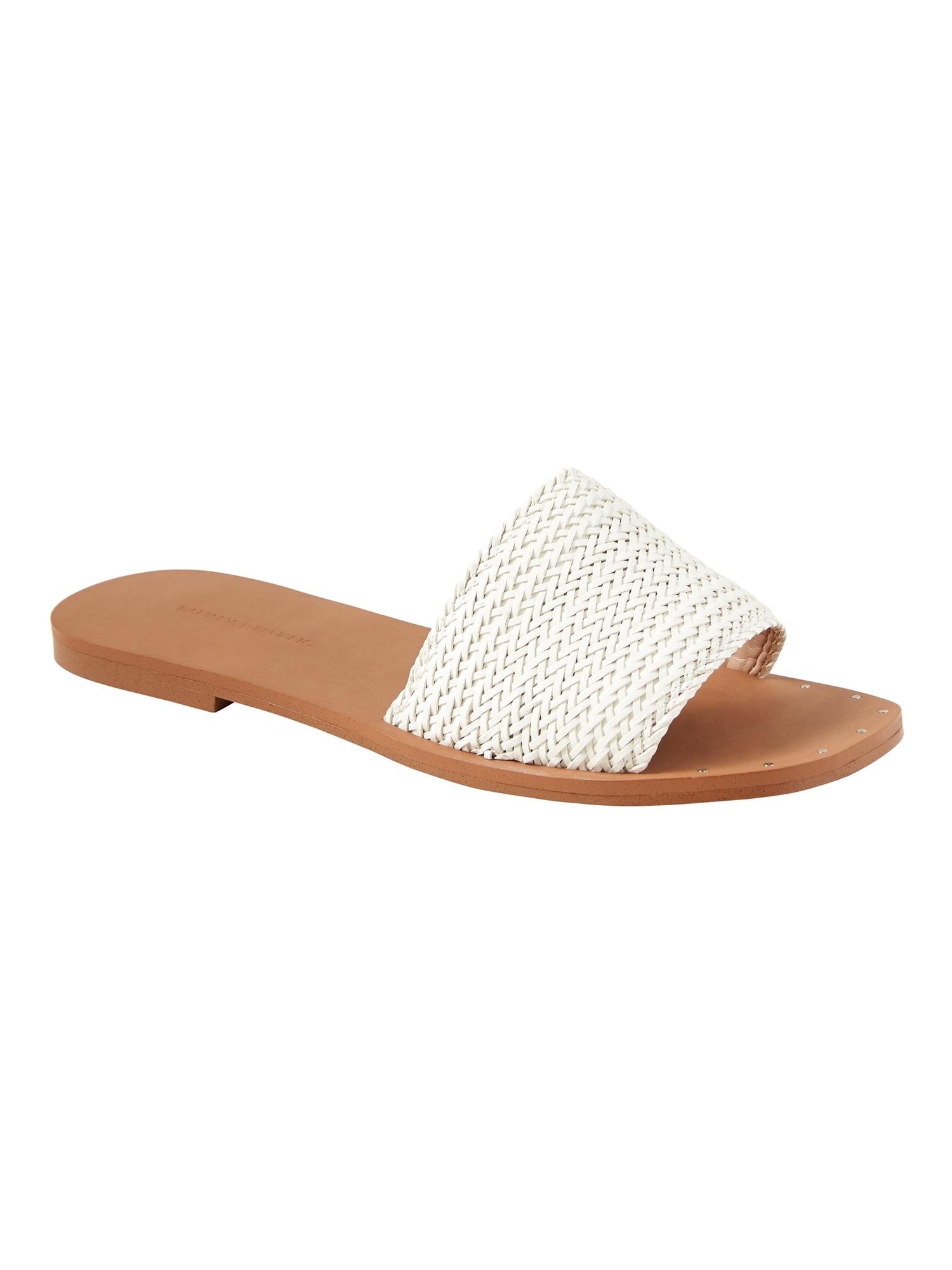 Banana Republic Leather Woven Slide Sandals in White - Lyst