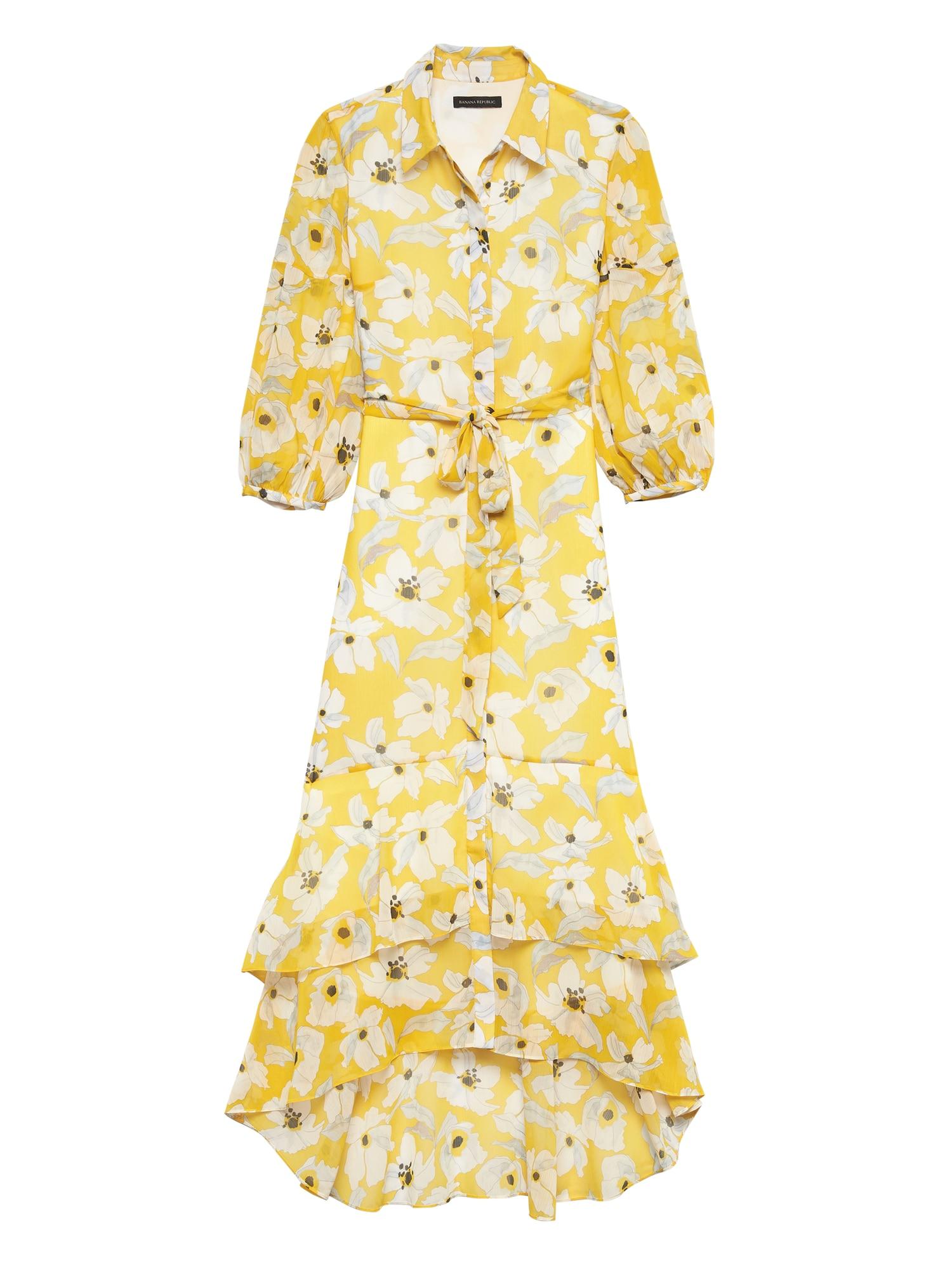 yellow floral shirt dress