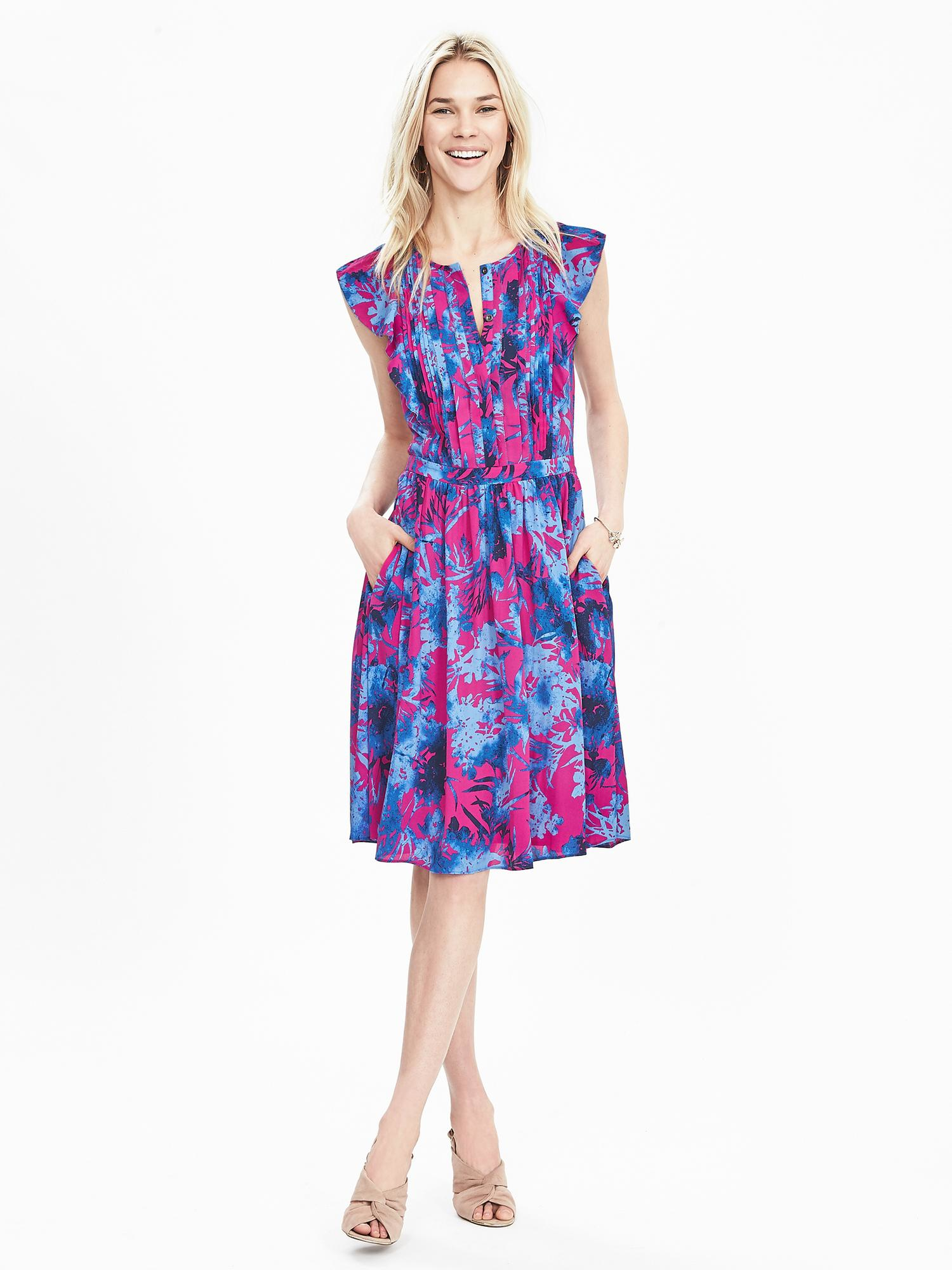 Banana Republic Synthetic Floral Flutter-sleeve Dress in Hot Pink (Blue) |  Lyst