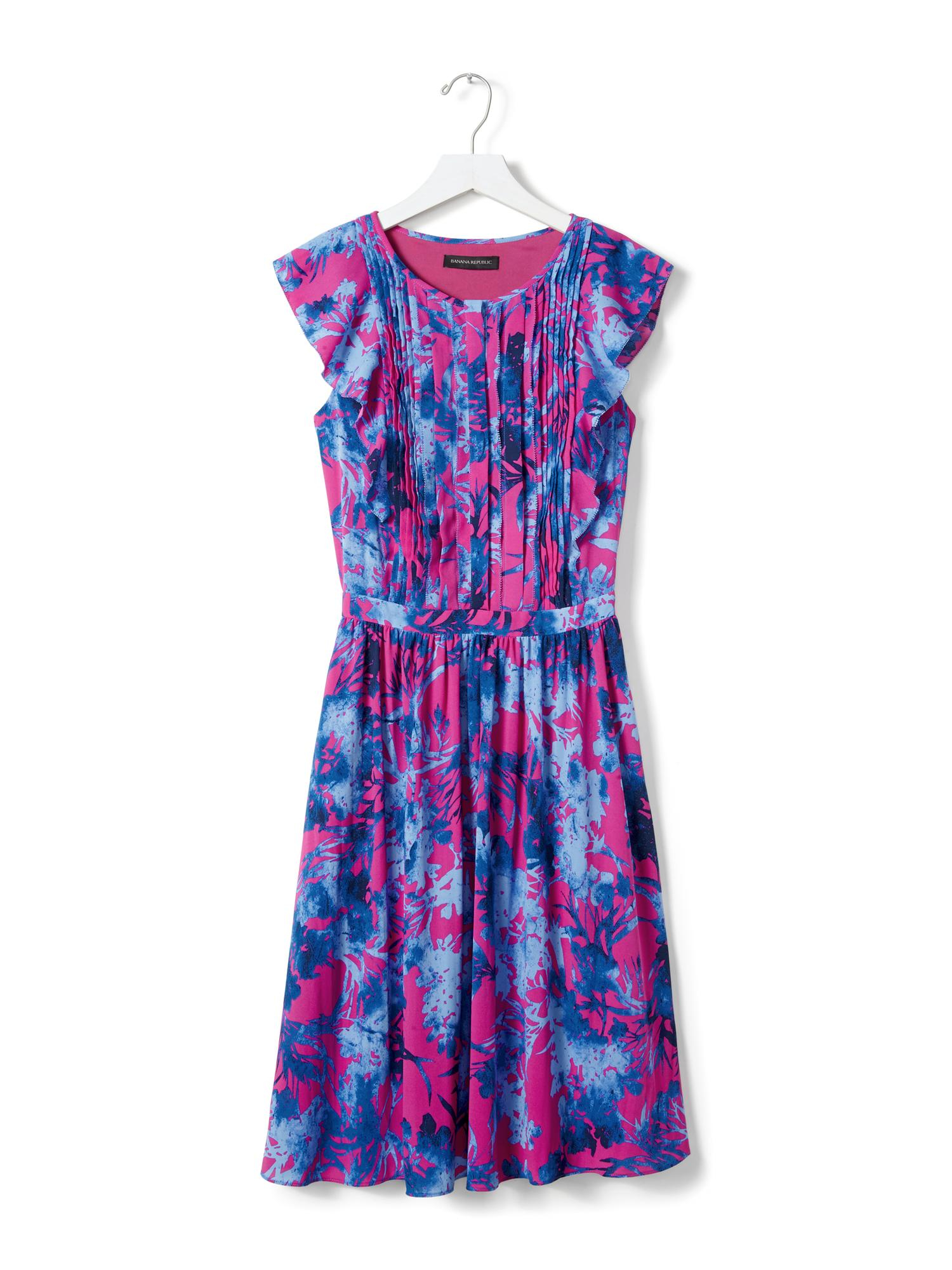 Synthetic Floral Flutter-sleeve Dress 