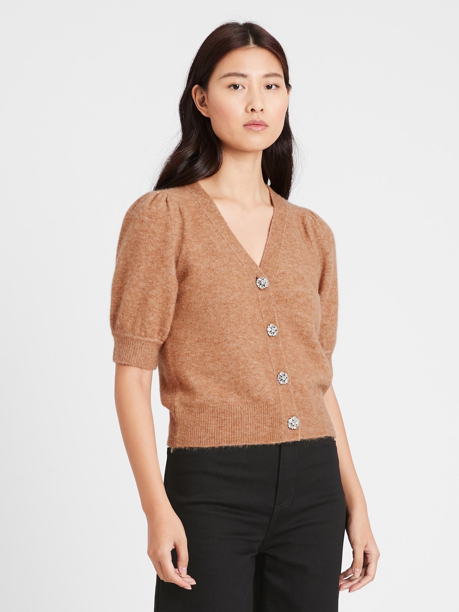puff sleeve cardigan sweater