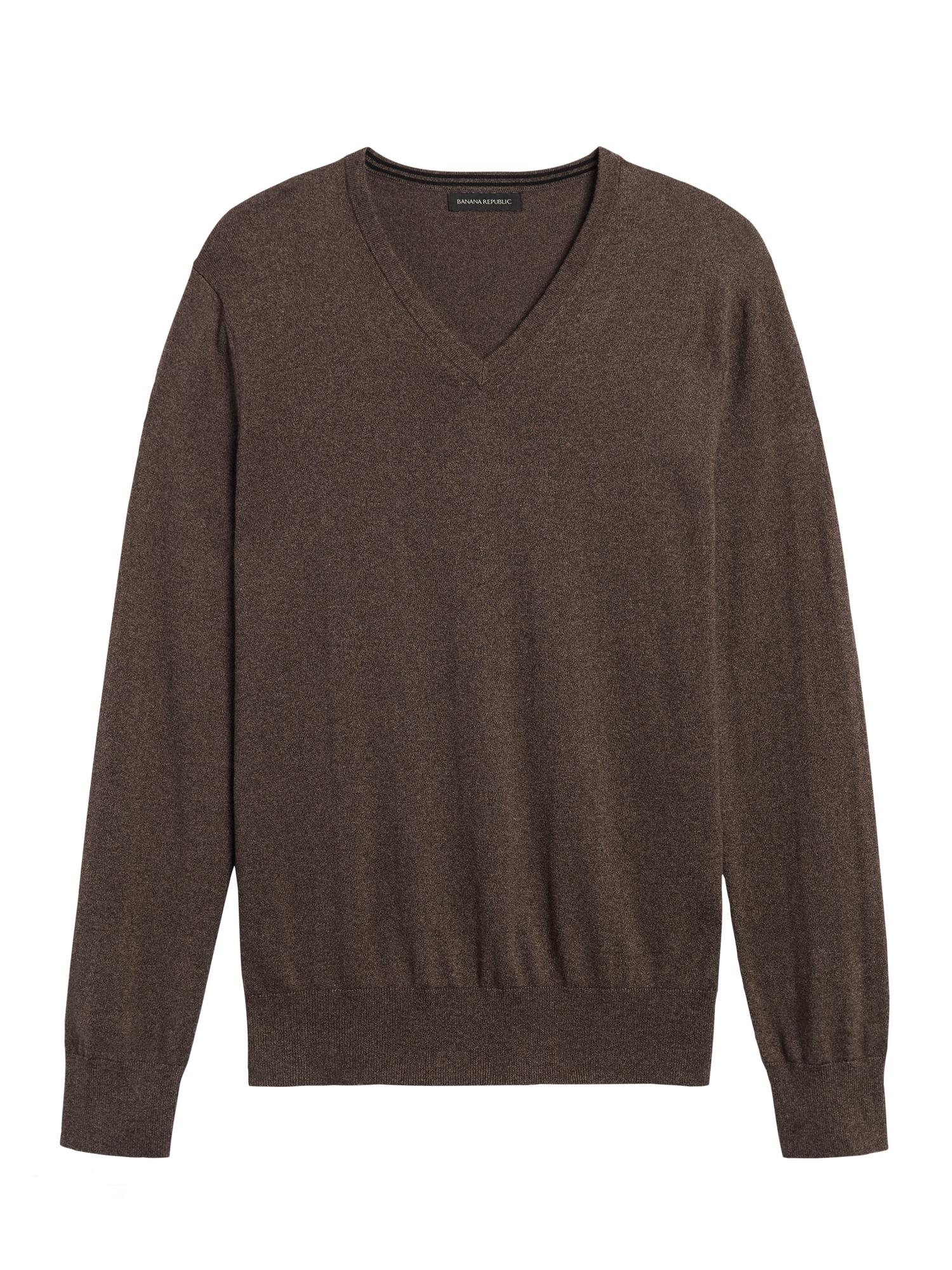 brown cashmere v neck sweater