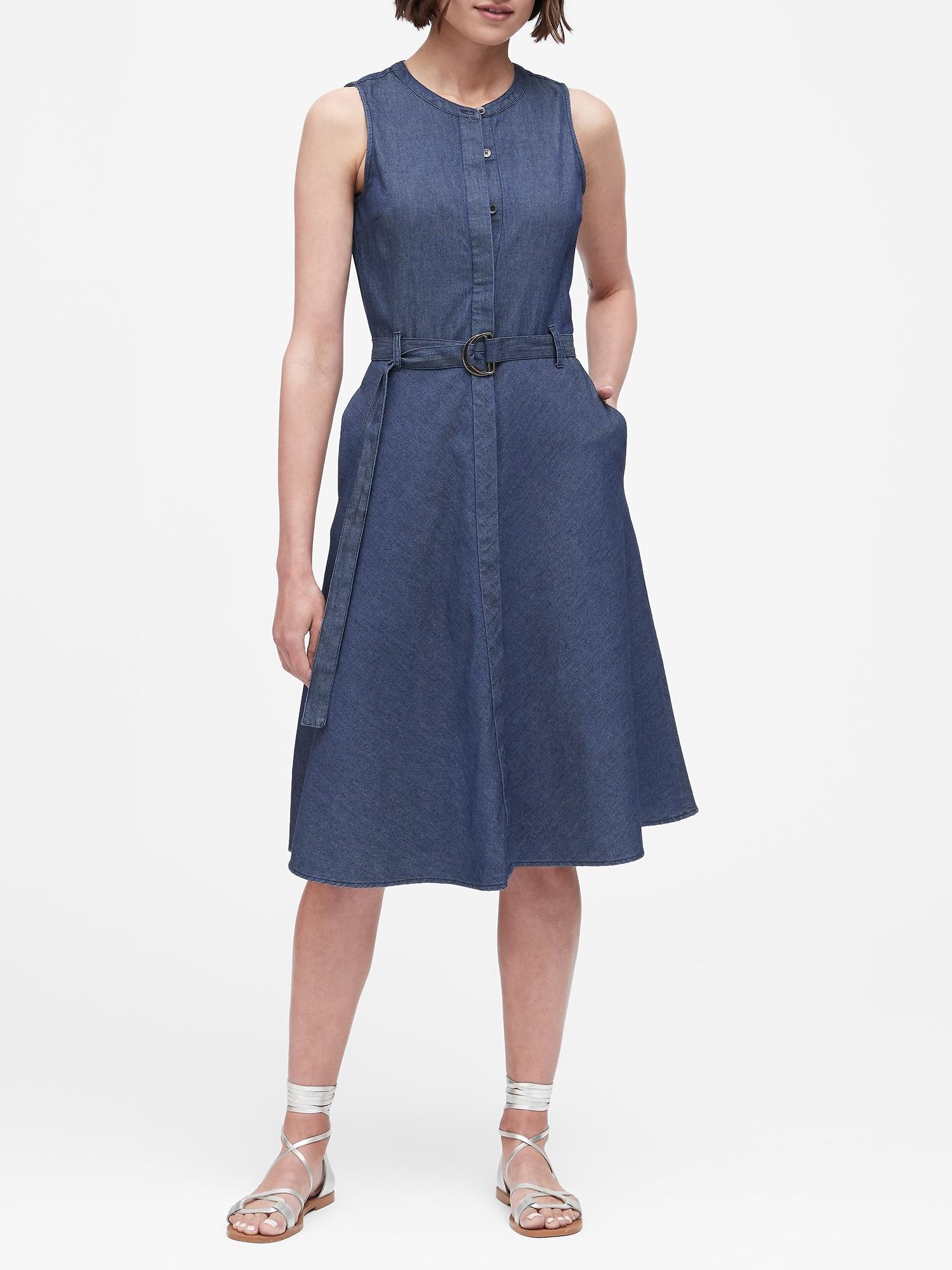 chambray midi shirt dress