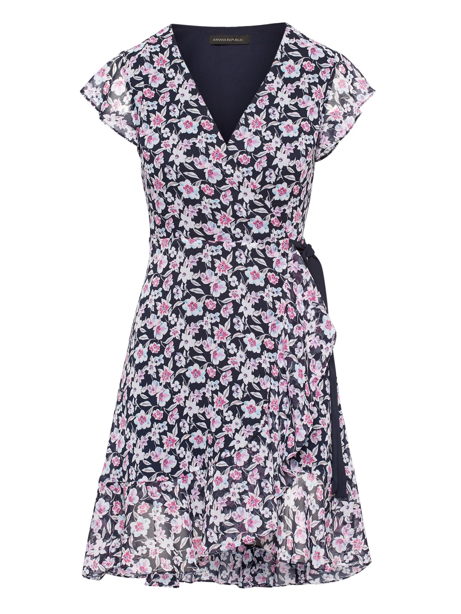 banana republic floral ruffle wrap dress