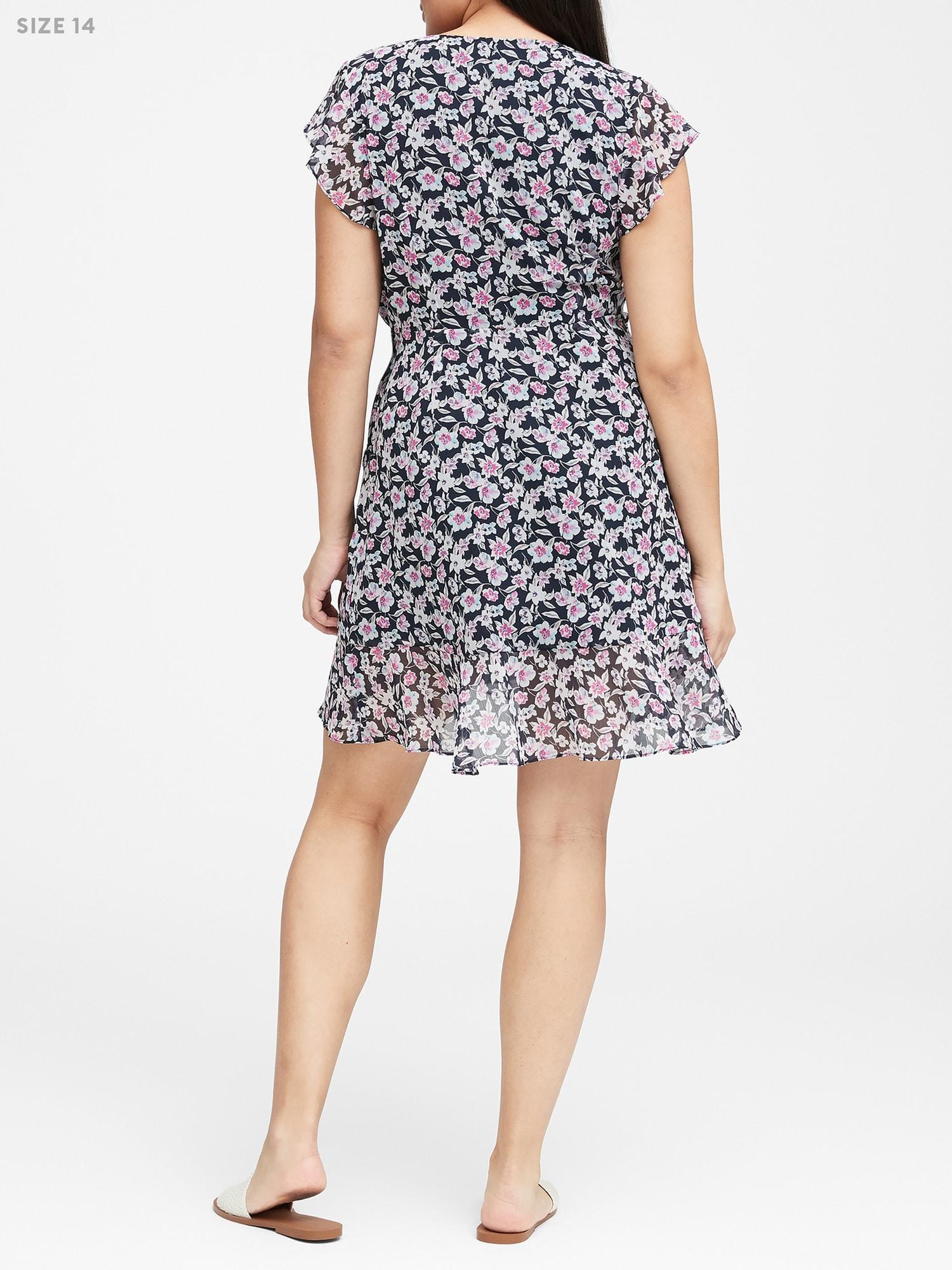 banana republic floral ruffle wrap dress