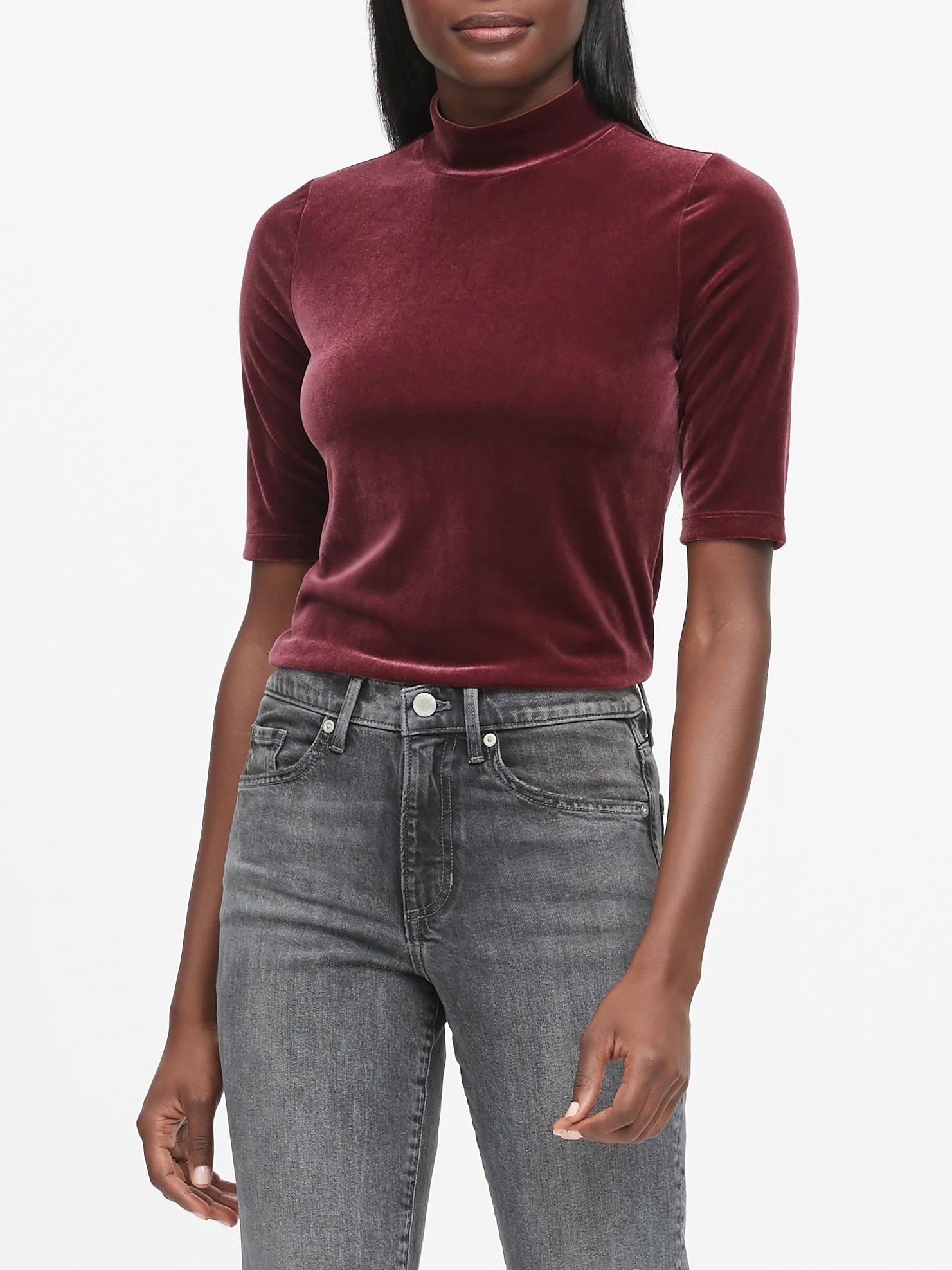 mock neck red top