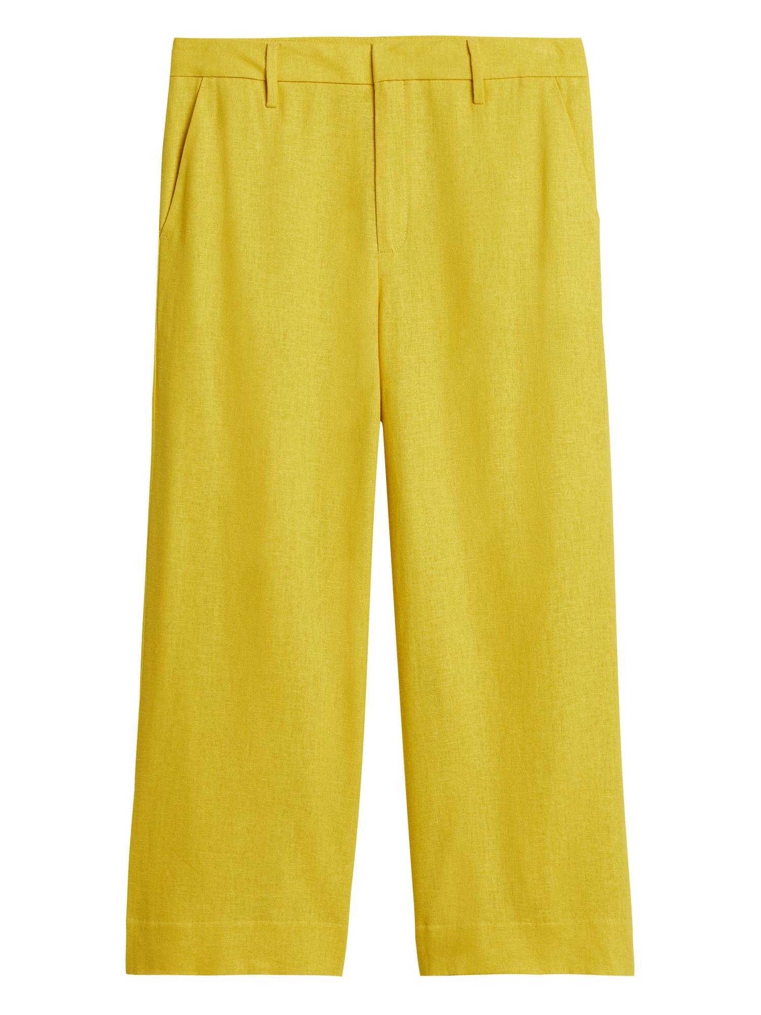 Banana Republic Slim Wide Leg Linen Cotton Cropped Pant In Yellow Lyst