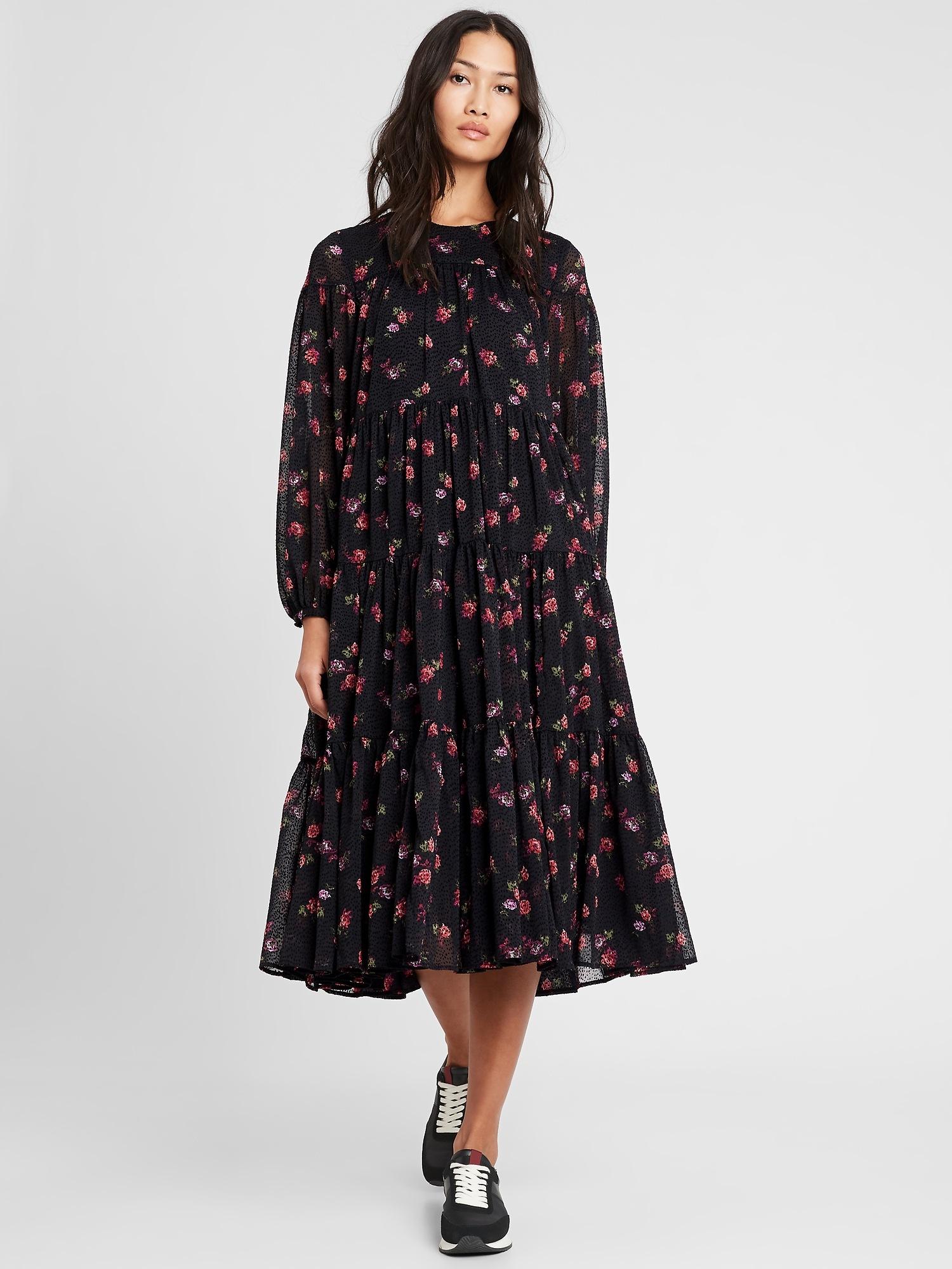 banana republic black floral dress