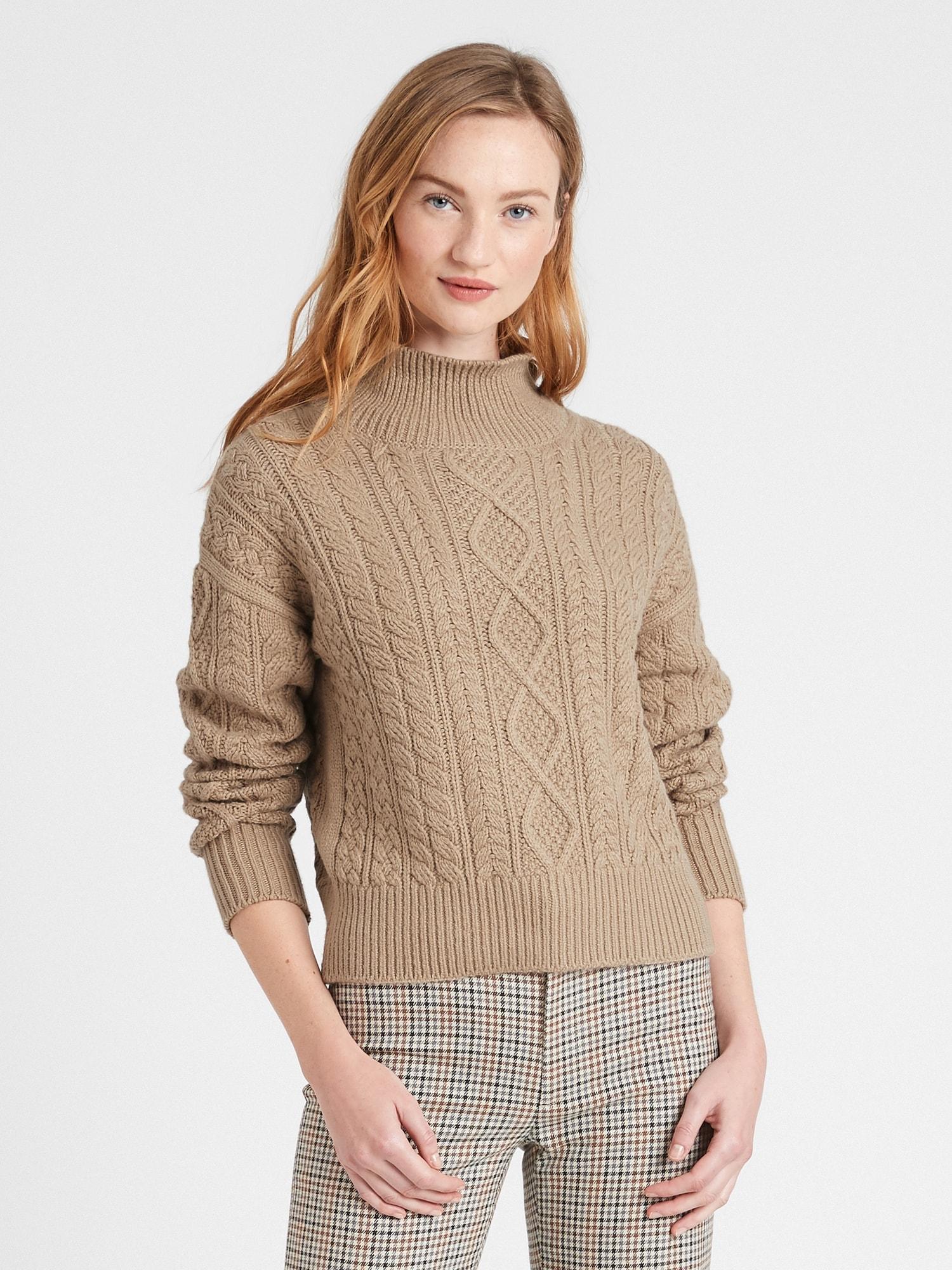 Banana Republic Cotton Cable-knit Cropped Sweater in Beige Taupe ...