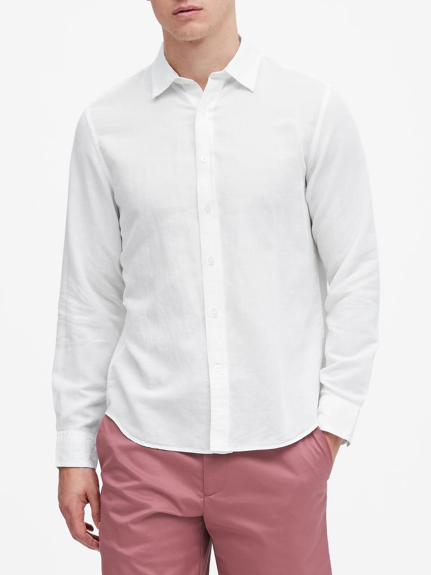 Banana Republic Untucked Standard-fit Linen-cotton Shirt in White for Men - Lyst