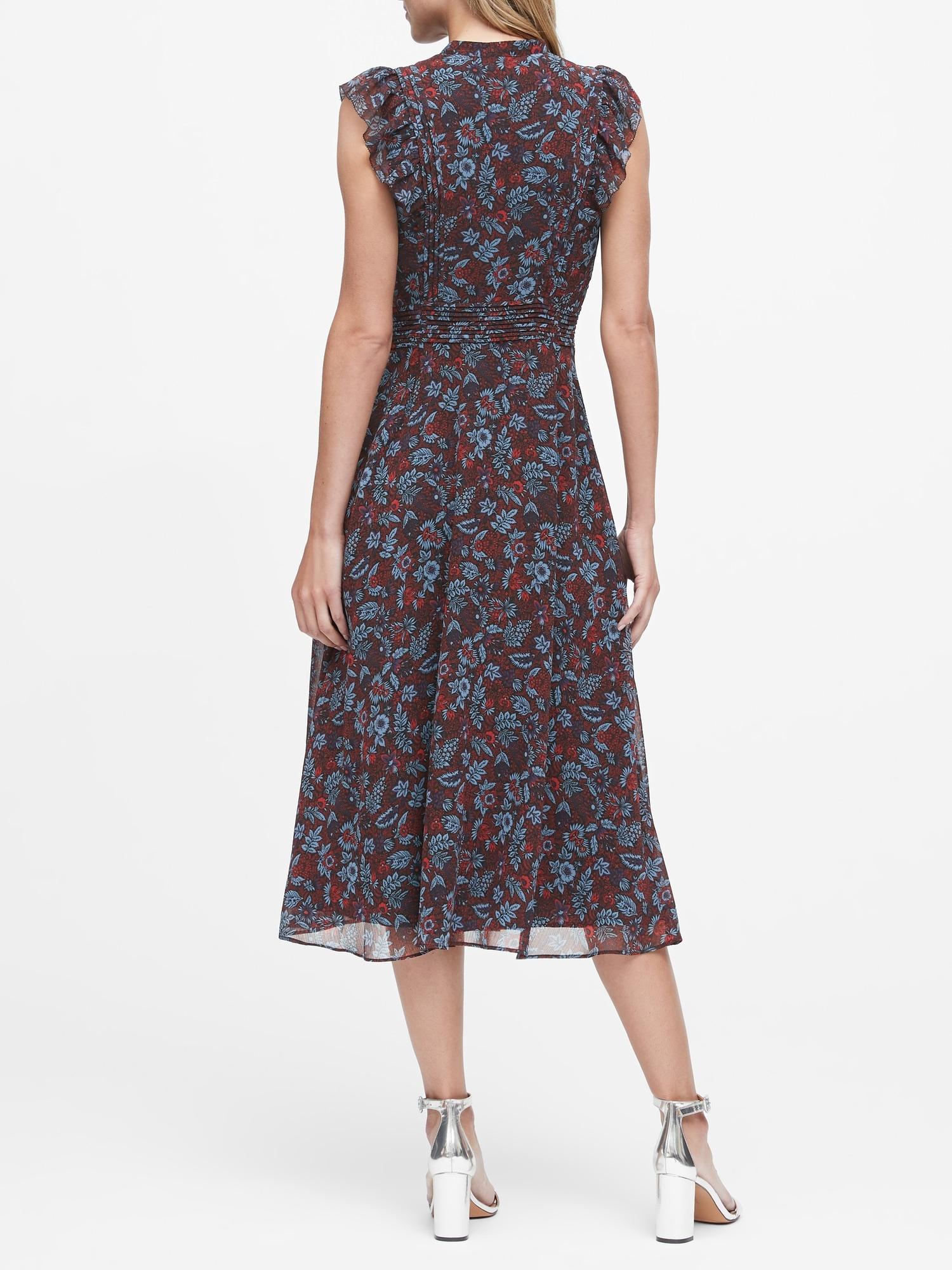 Banana Republic Lace Floral Fit-and-flare Dress in Blue - Lyst