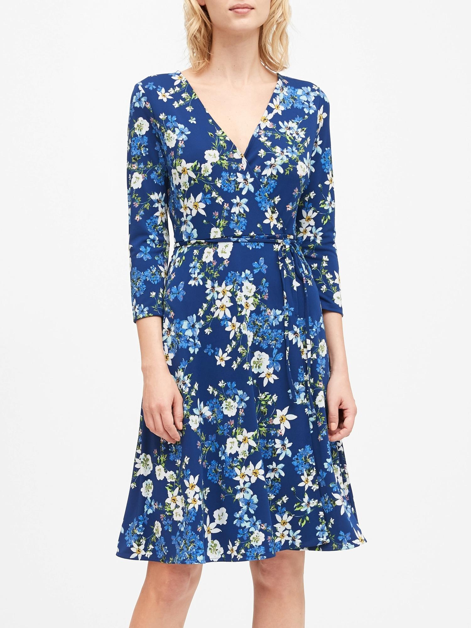 Banana Republic Print Wrinkle-resistant Wrap Dress in Blue - Lyst