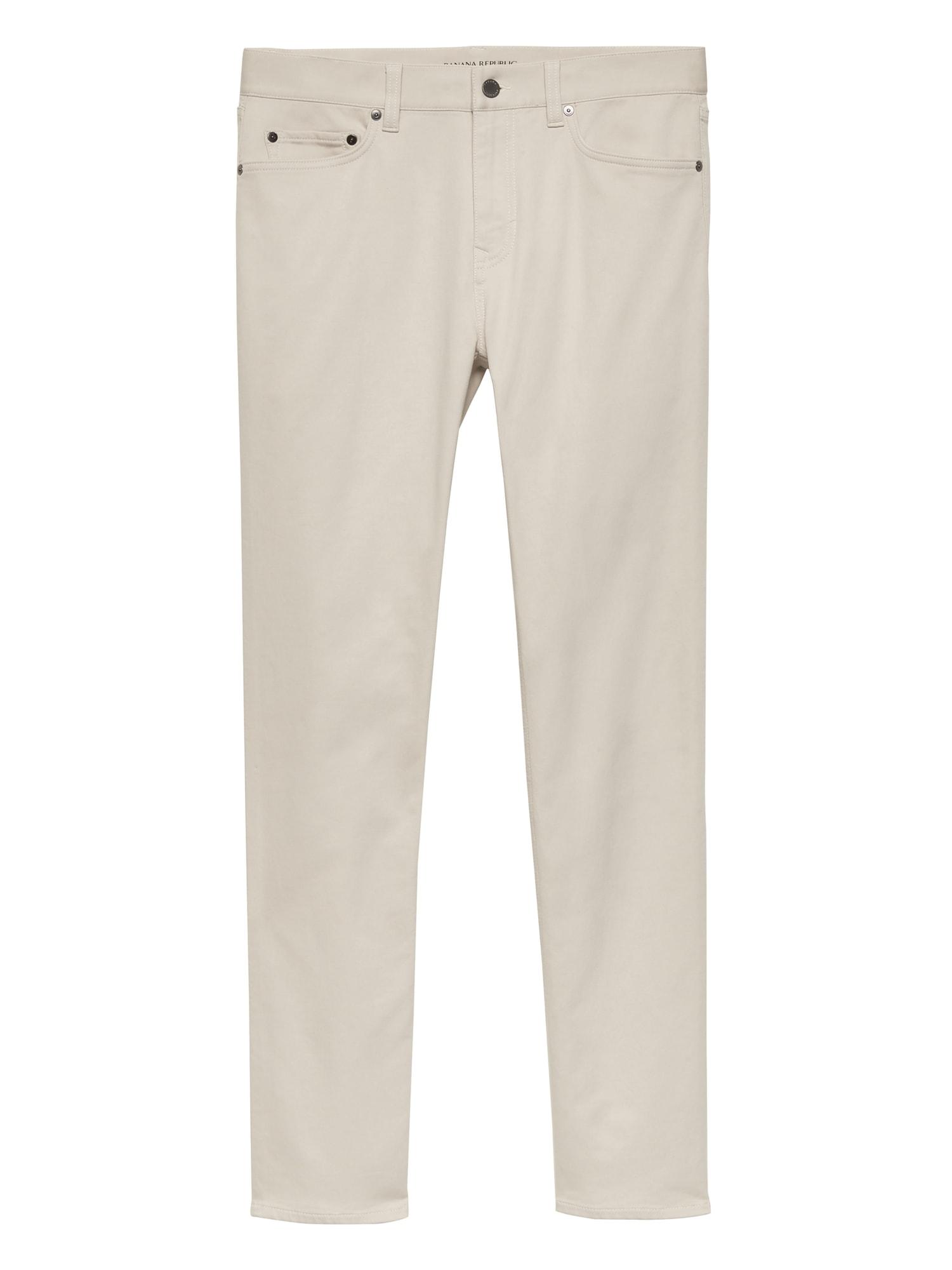 Banana Republic Cotton Athletic Tapered Traveler Pant in Cream (Natural