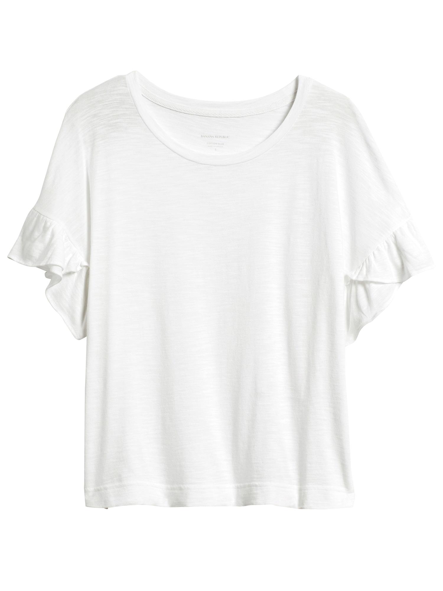 Banana Republic Slub Cotton-modal Ruffled T-shirt in White - Save 51% ...