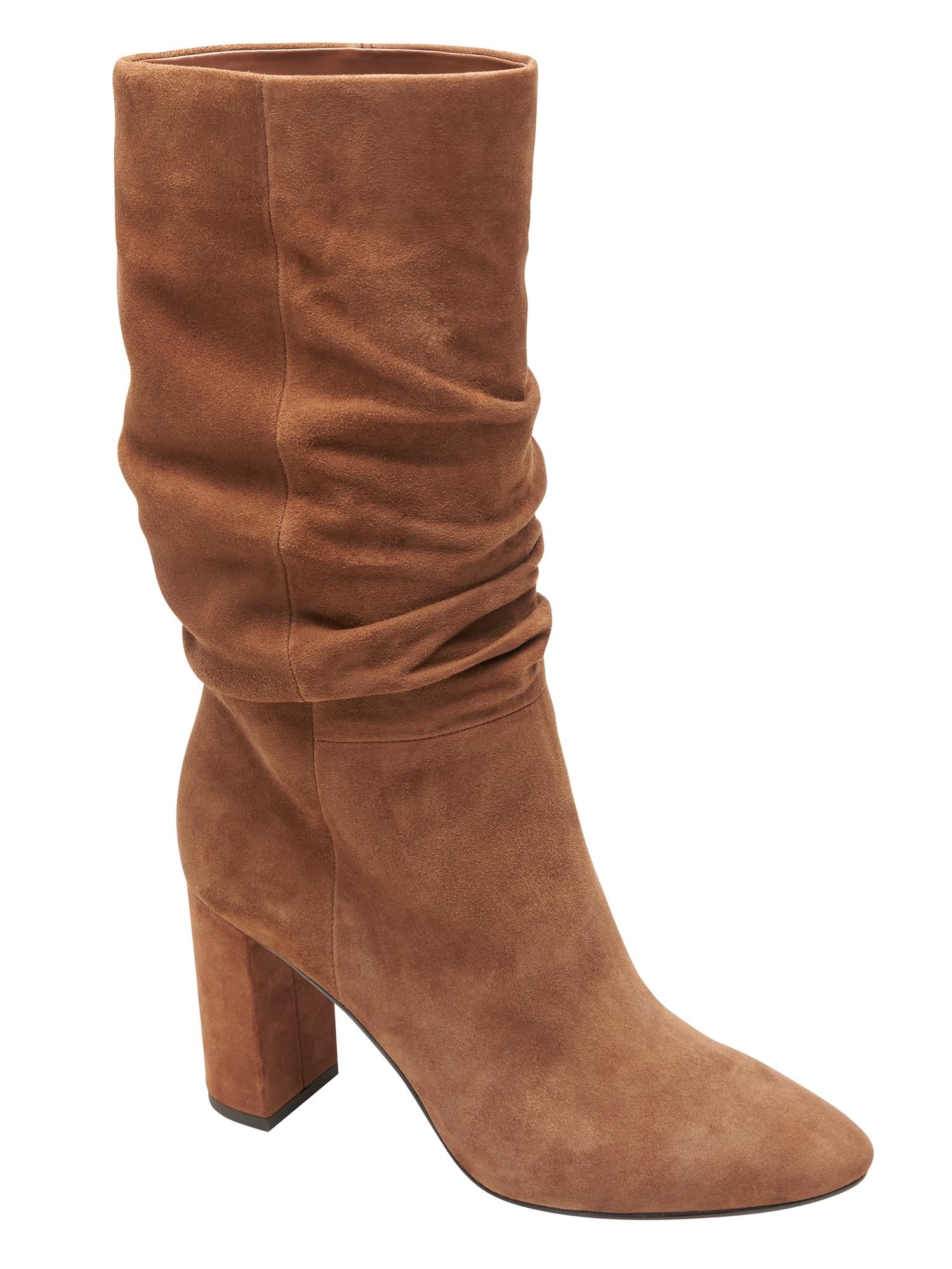 brown slouch heel boots