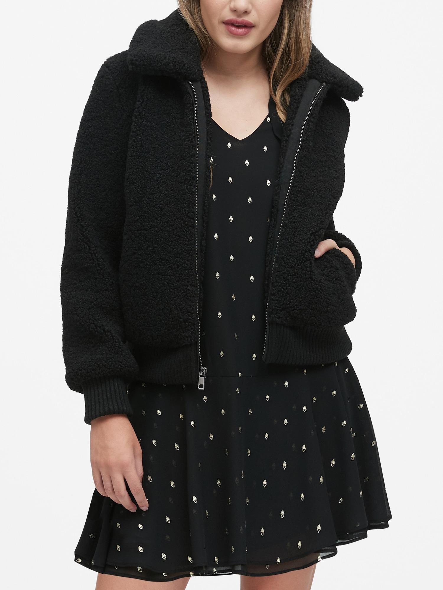 Banana Republic Sherpa Bomber Jacket in Black - Lyst