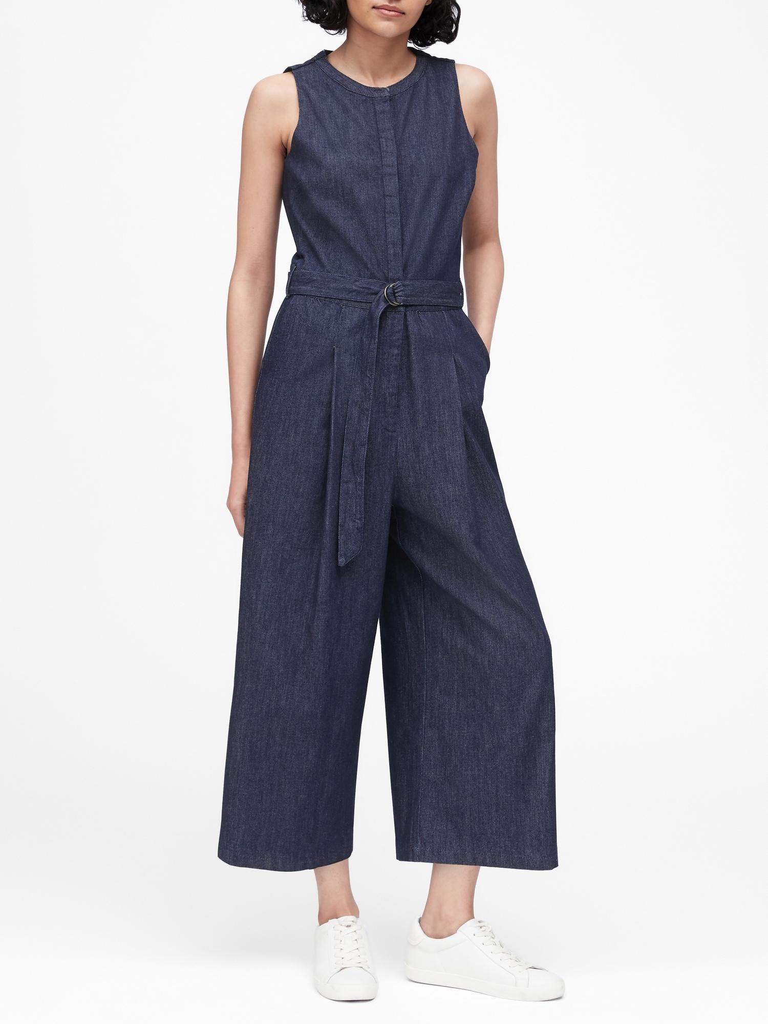 petite denim jumpsuit