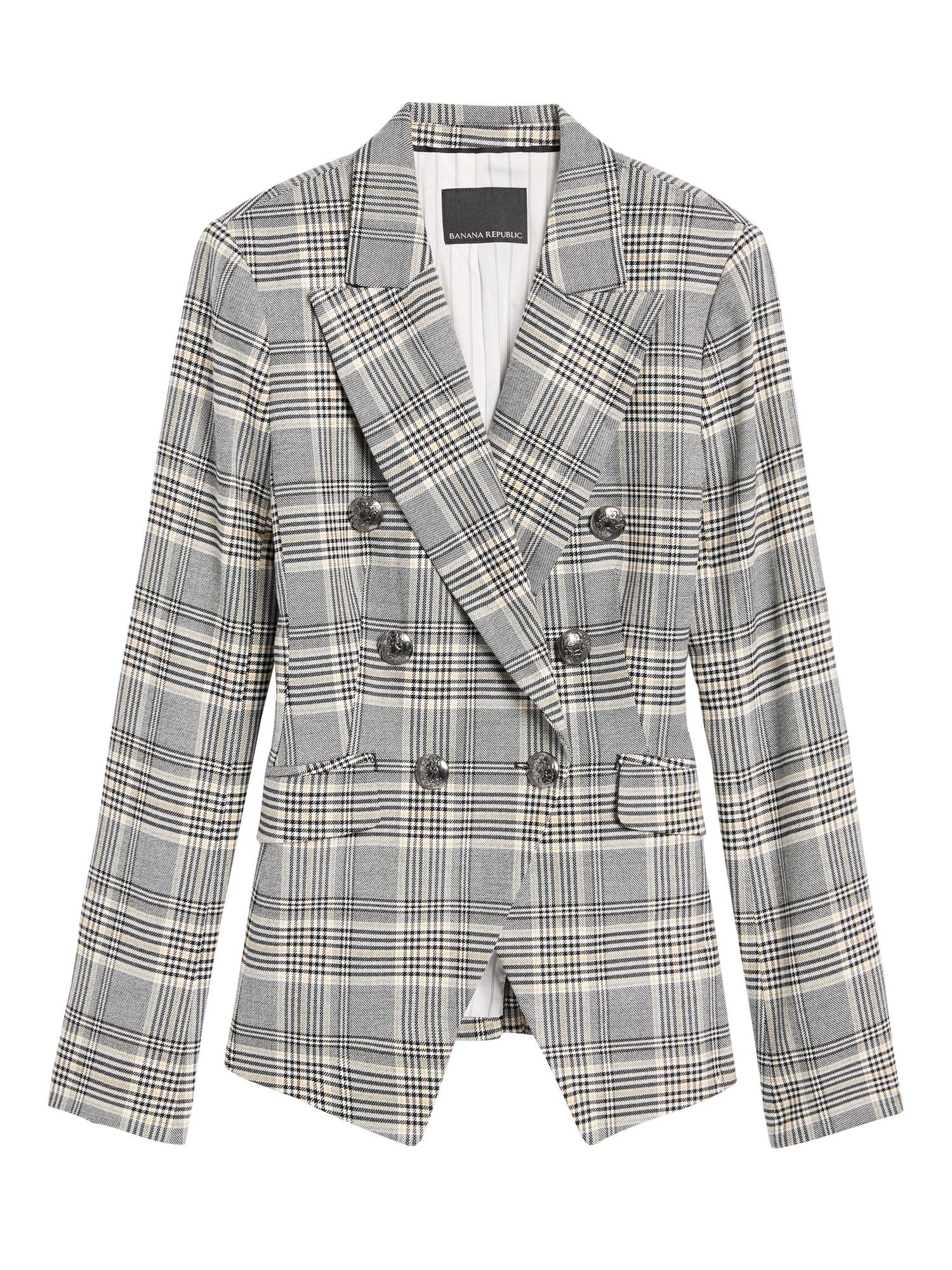 Banana Republic Synthetic Double-breasted Plaid Blazer in Gray - Save ...
