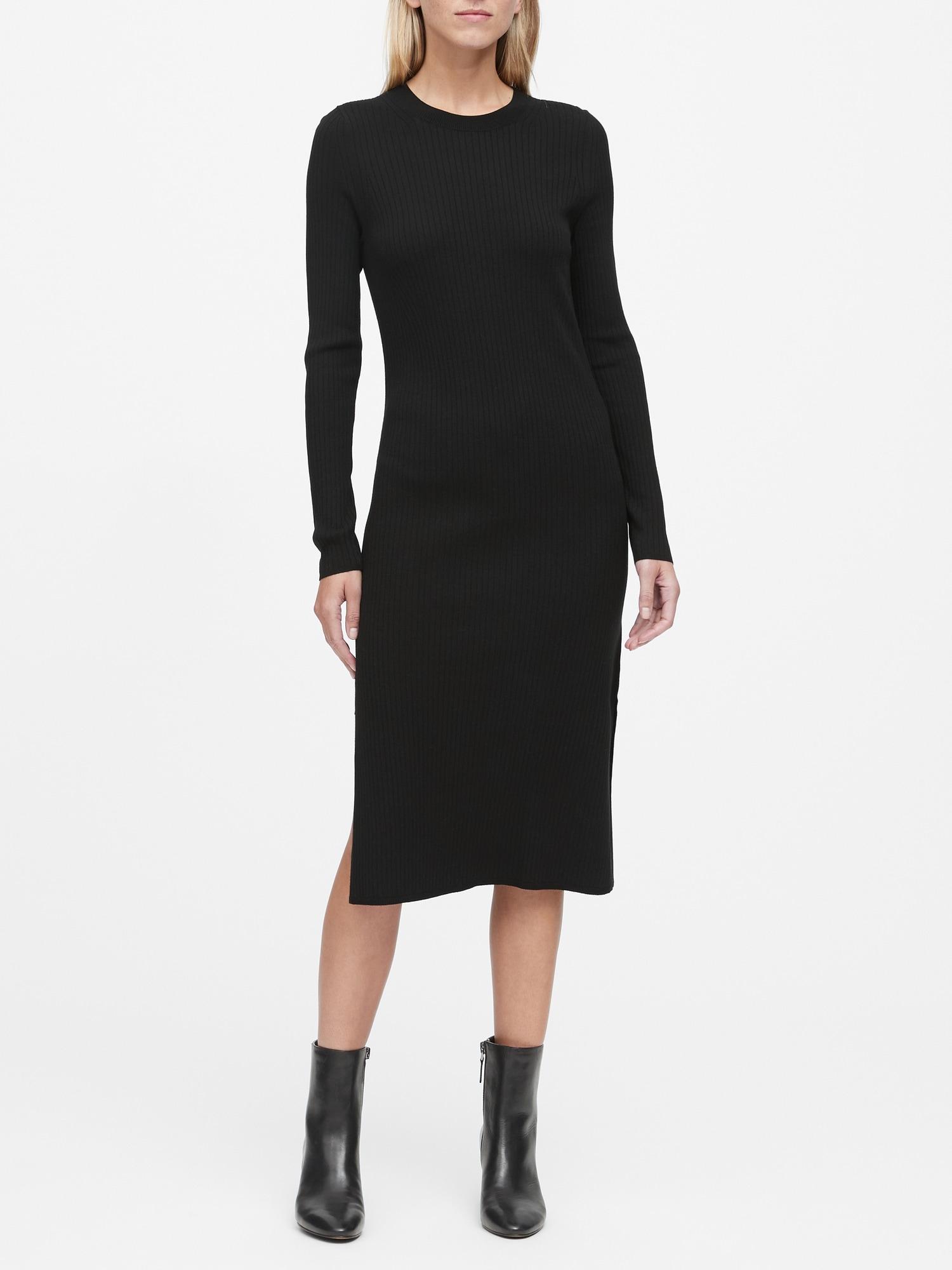 Banana Republic Ribbed Sweater Dress in Black - Lyst