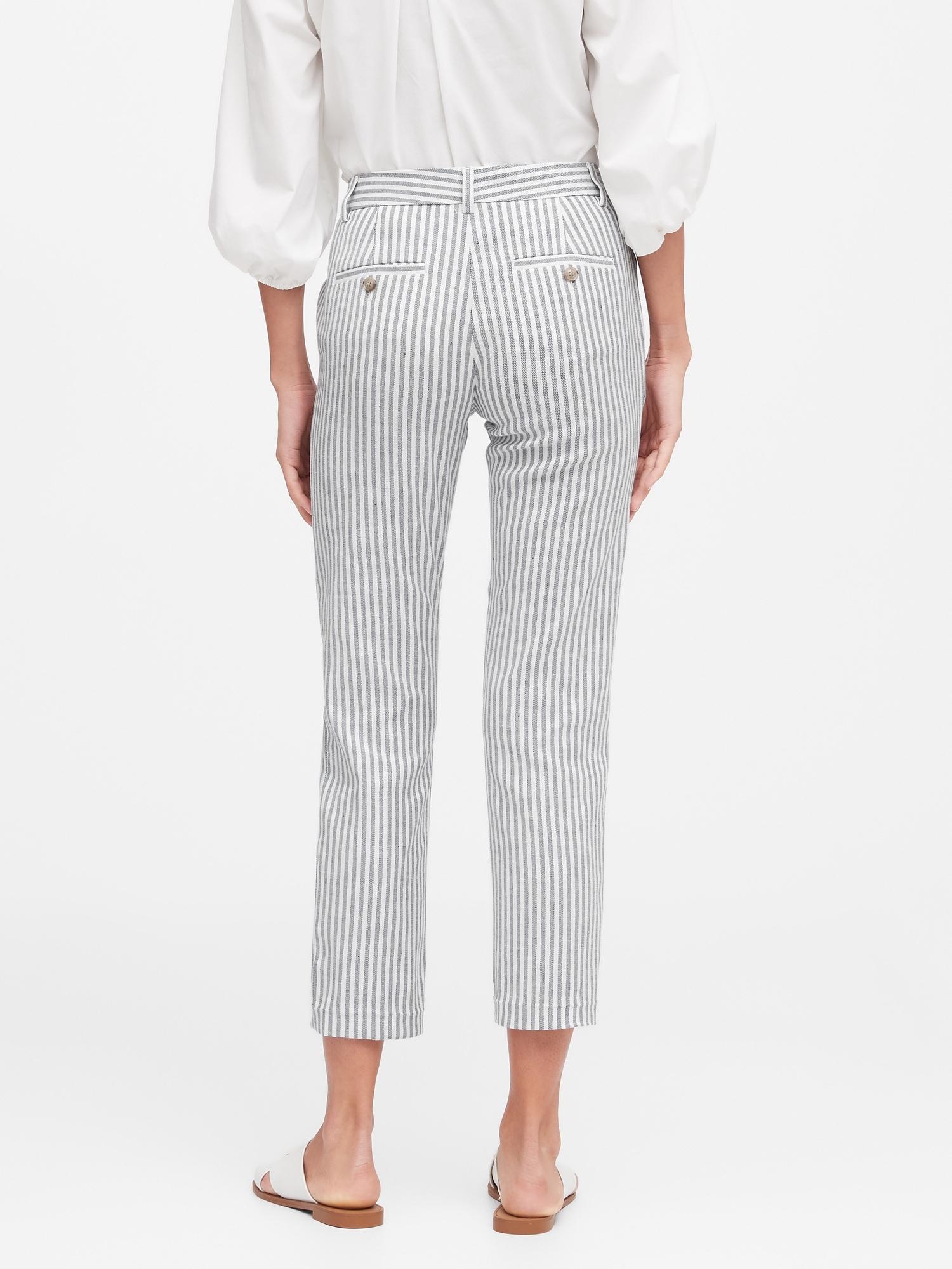 Banana Republic Avery Straight-fit Linen-cotton Pant in White & Navy Stripe (White) - Lyst