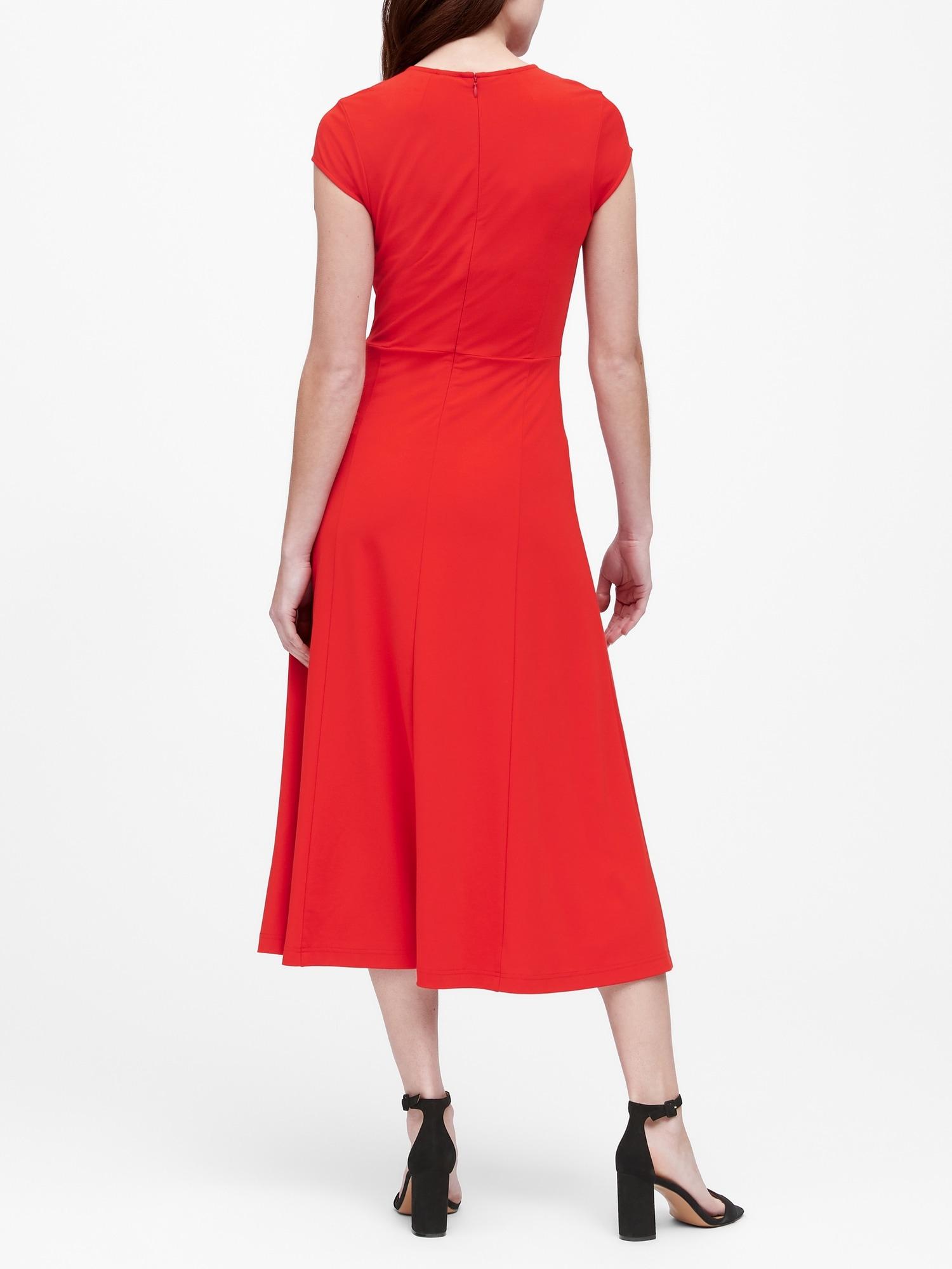 Banana Republic Soft Ponte Midi Dress With Slit in Ultra Red (Red) - Lyst