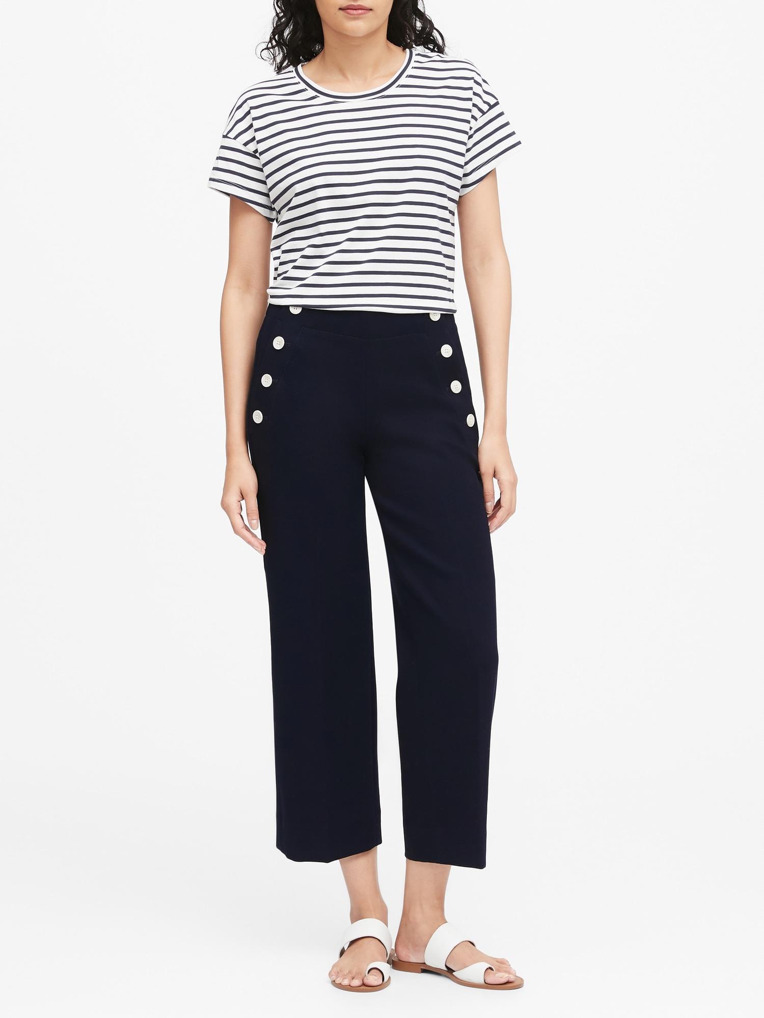 wide leg sailor pants with buttons