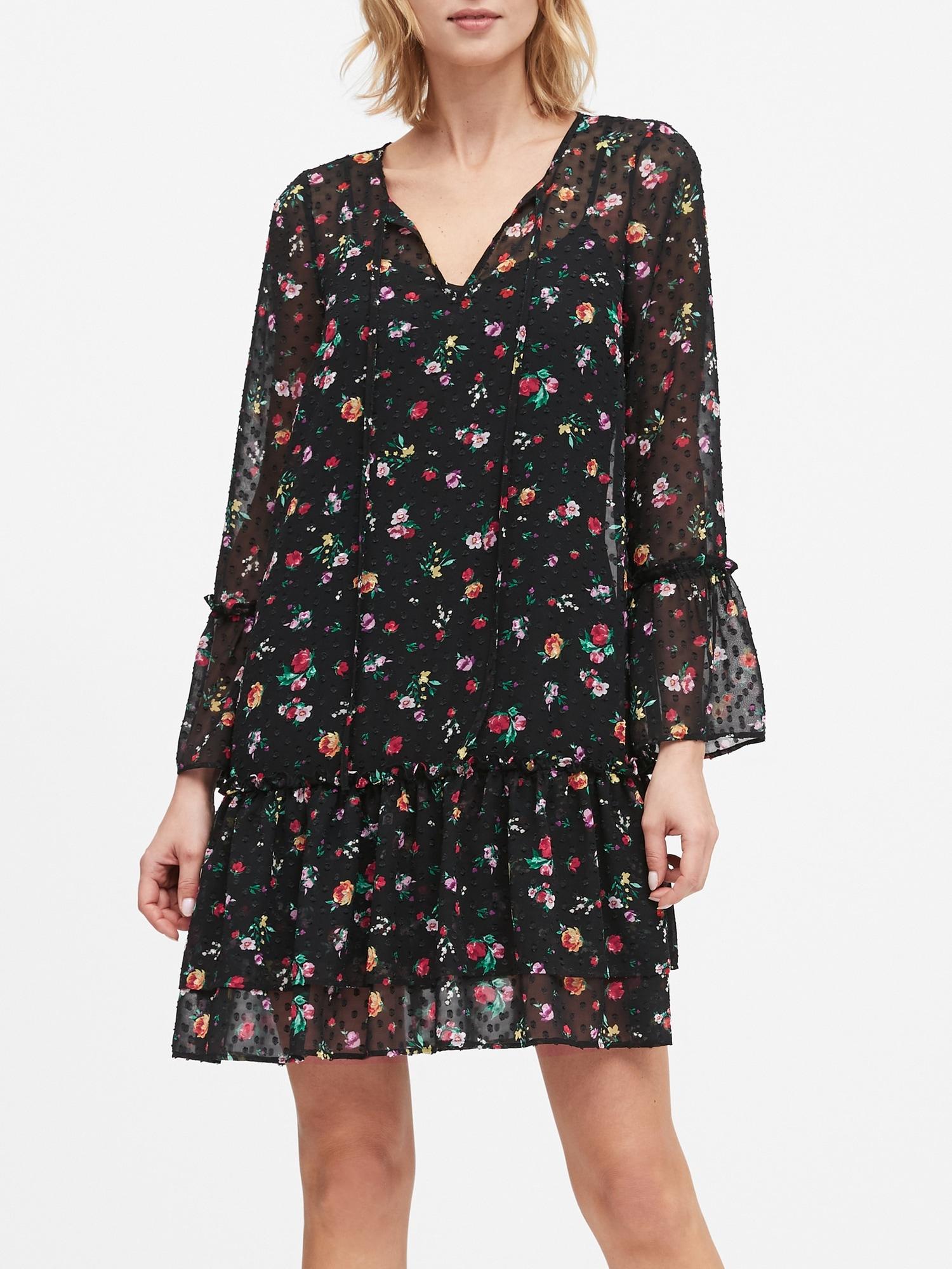 banana republic black floral dress