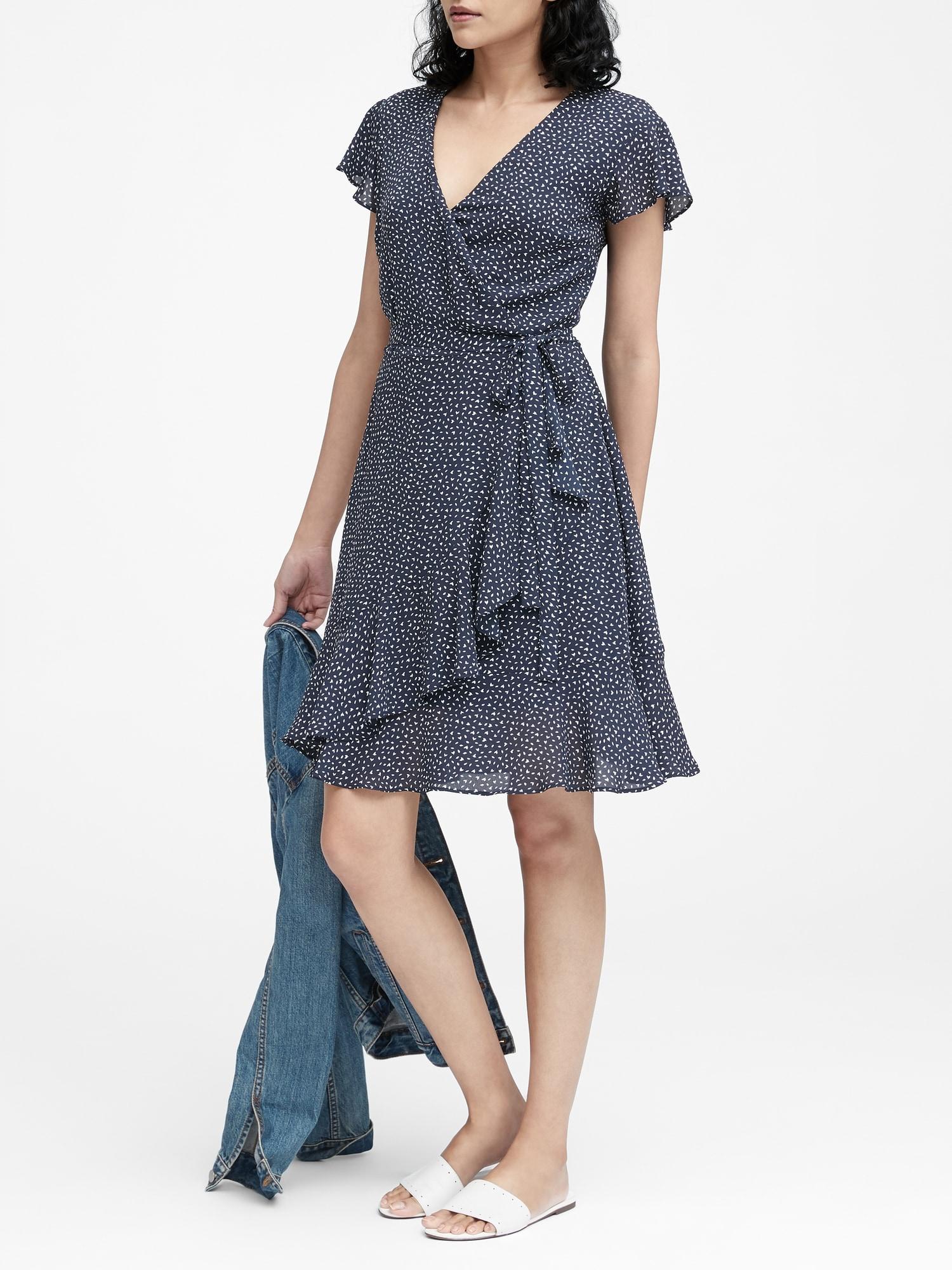 banana republic floral ruffle wrap dress