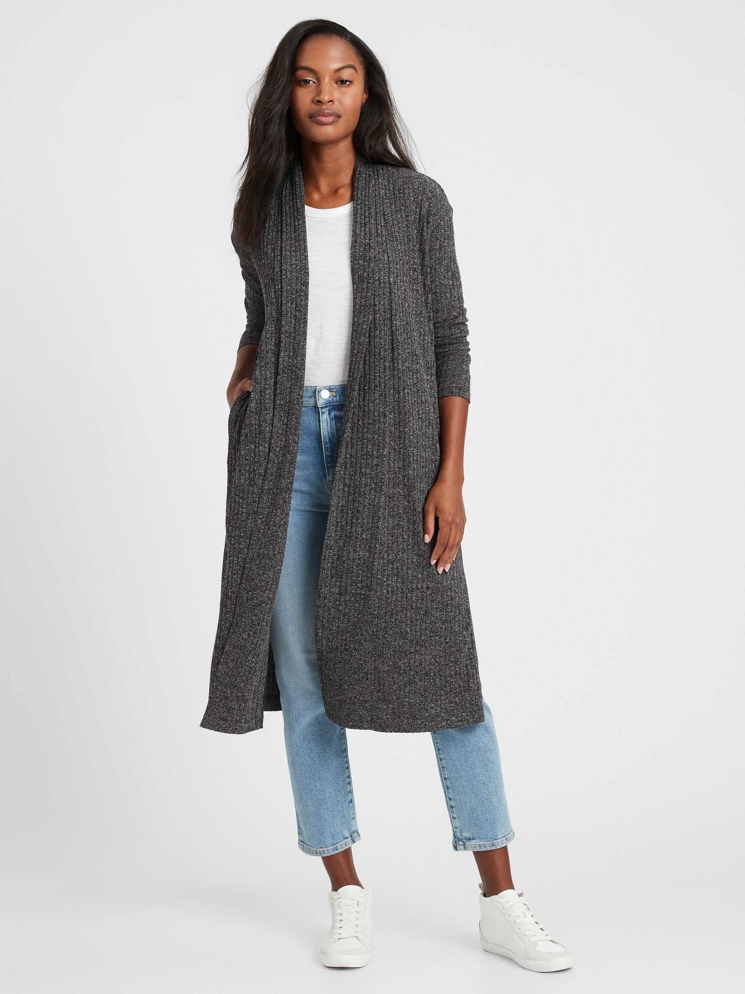Banana Republic Petite Ribbed Lightweight Duster Cardigan in Charcoal ...