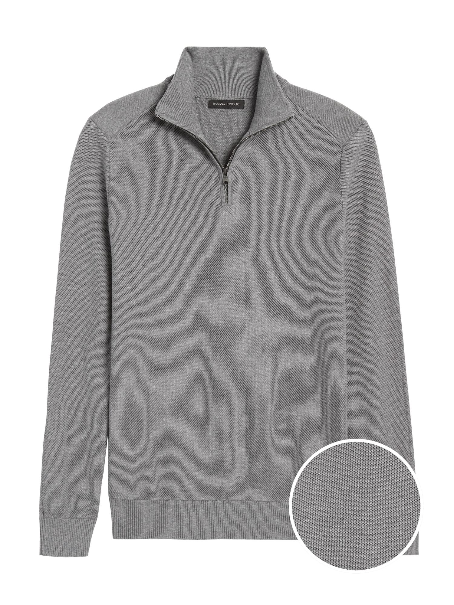 Banana Republic Supima® Cotton Half-zip Sweater in Dark Gray (Gray) for ...