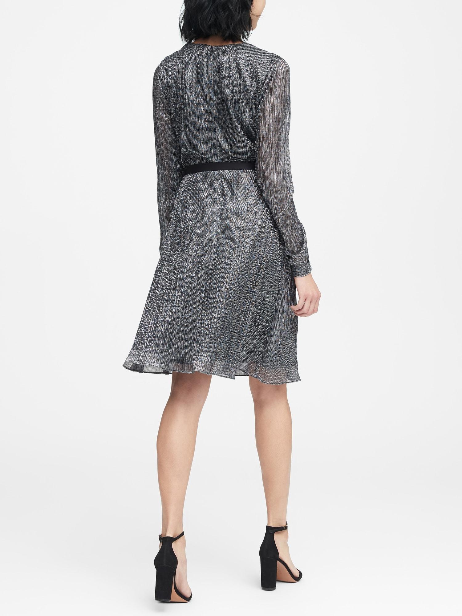 banana republic metallic pleated dress