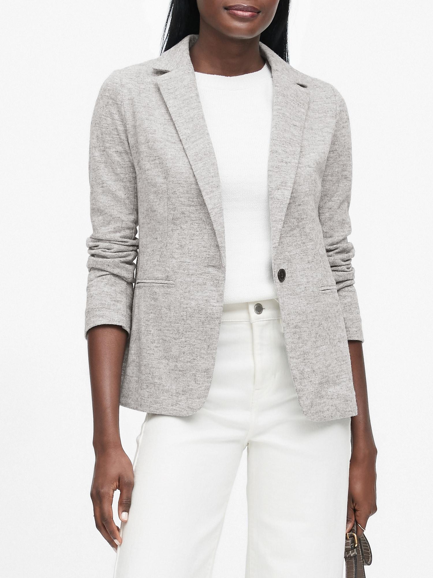 Banana Republic Petite Unstructured Woolblend Knit Blazer in Light