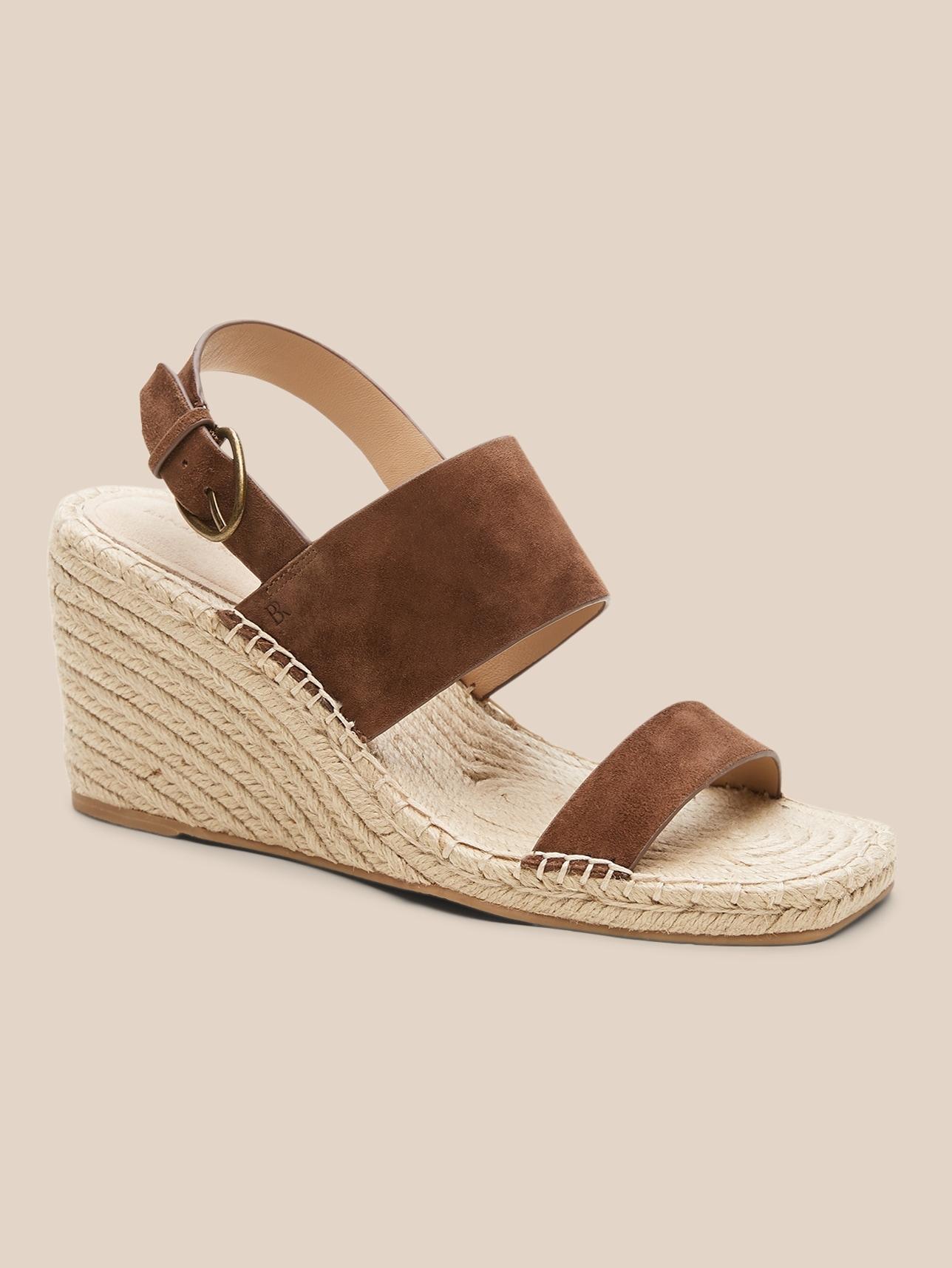 brown suede espadrille wedge