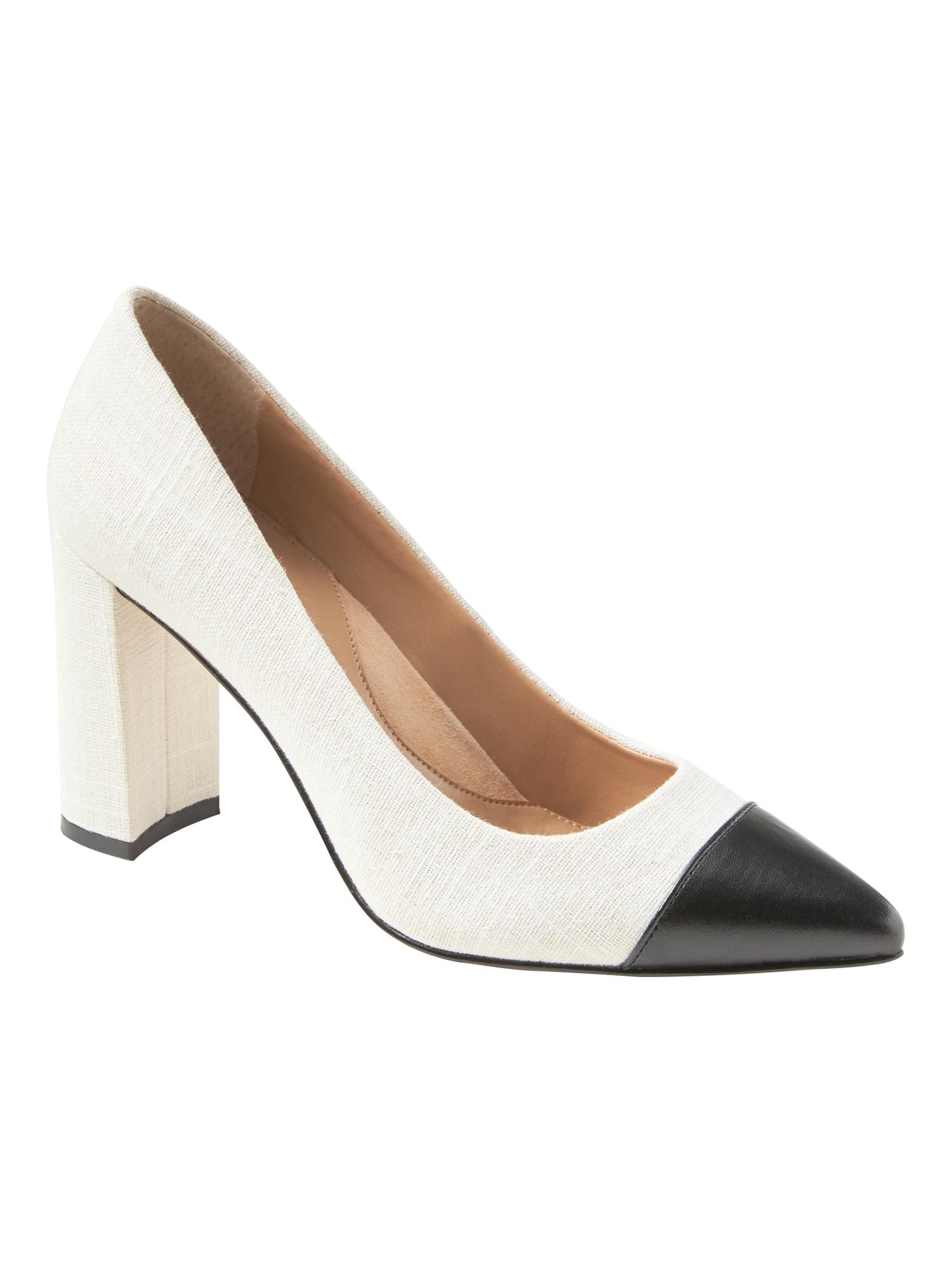 black and white block heel shoes