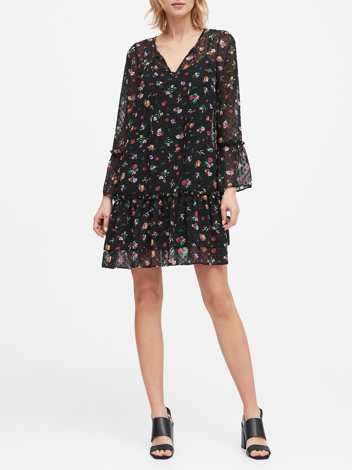banana republic black floral dress