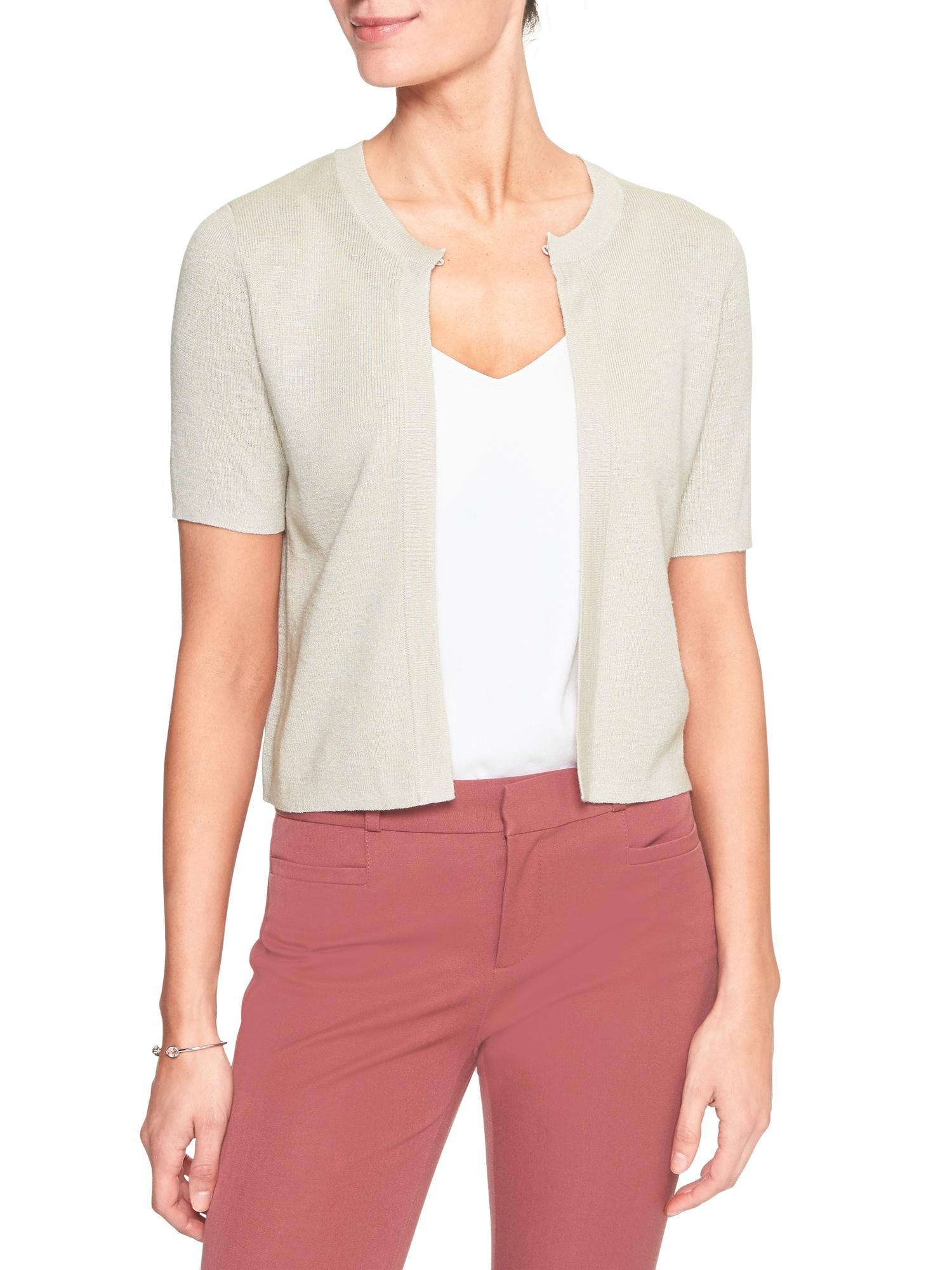 beige short sleeve cardigan