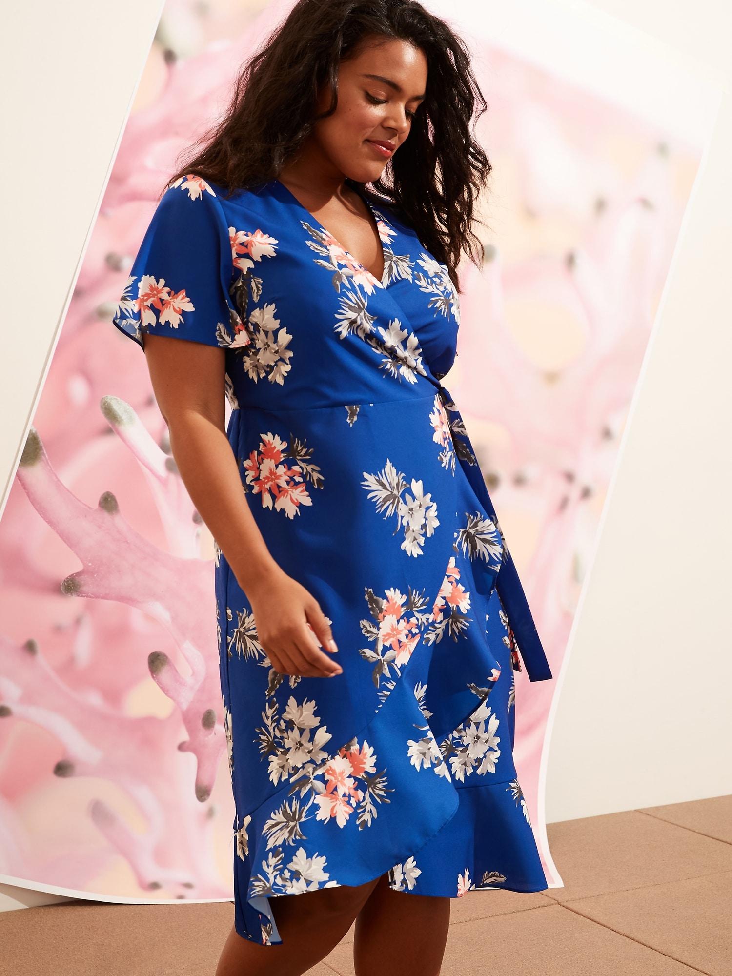 banana republic blue floral wrap dress