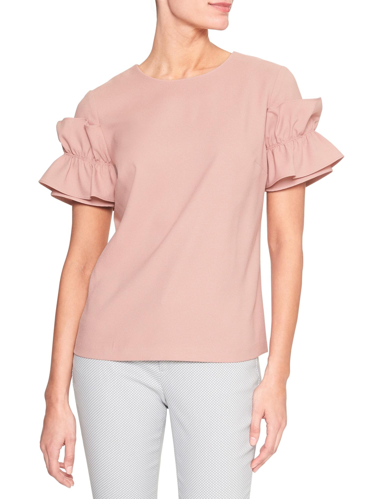 pink ruffle sleeve shirt