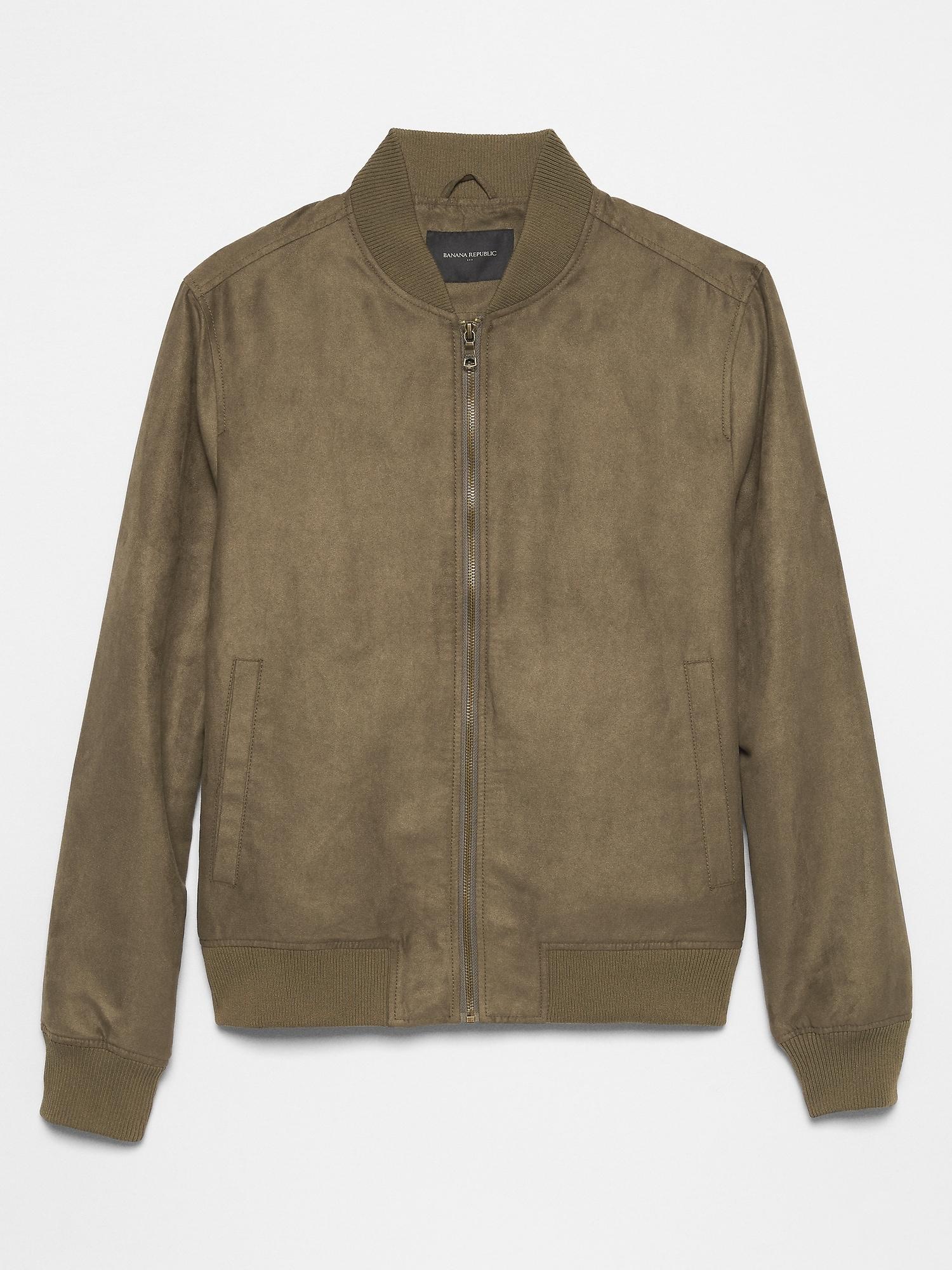 NWT BANANA REPUBLIC Men's Vegan Suede Bomber Jacket LARGE Black 491360