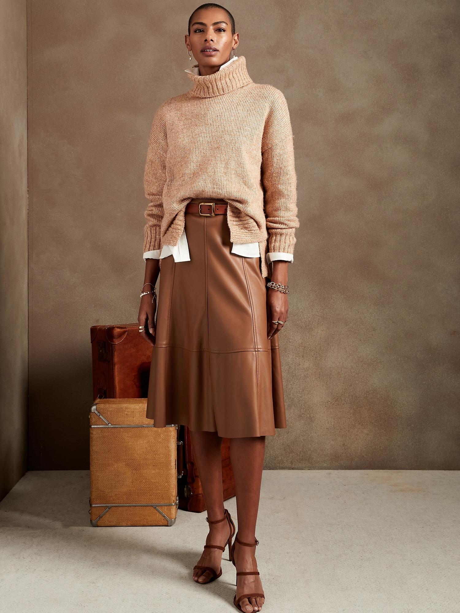 vegan leather midi skirt