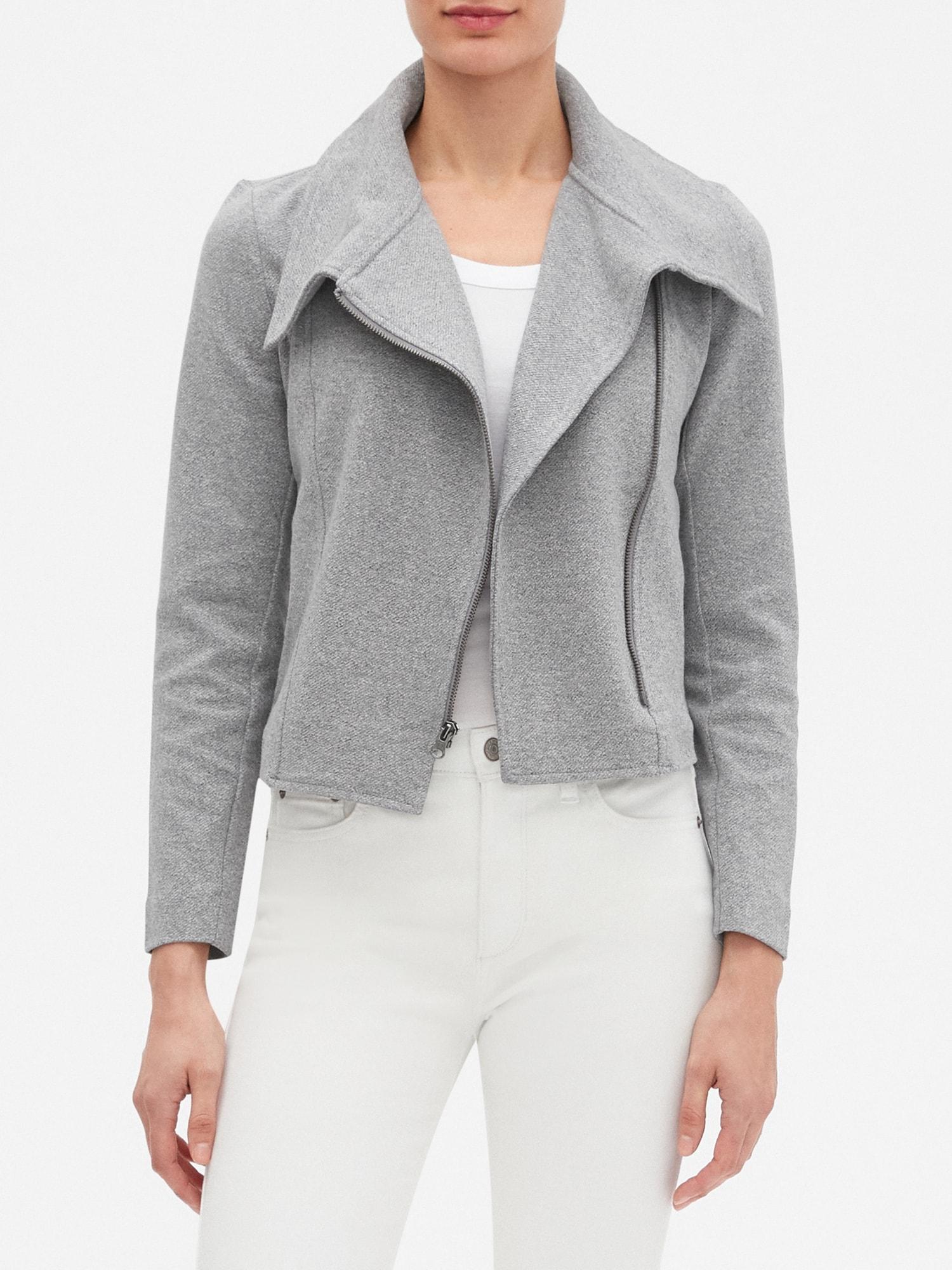 Cotton Textured Knit Moto Jacket 